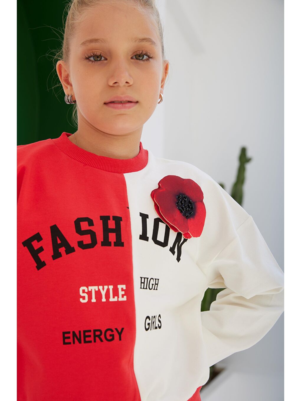 Kırmızı Kız Çocuk Fashion Style Aksesuarlı Renkli SweatShirt-2