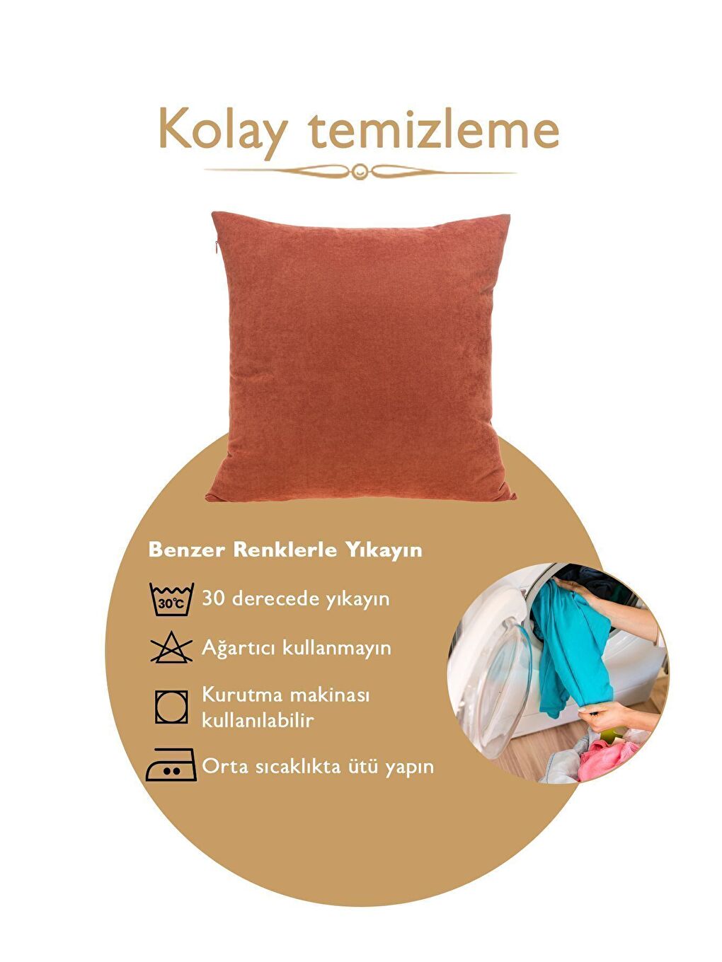 Kahverengi Panoroma Süet Dokulu Düz Punch (Panç) İçin Uygun Kiremit 45X45 Dekoratif Kırlent Kılıfı-2