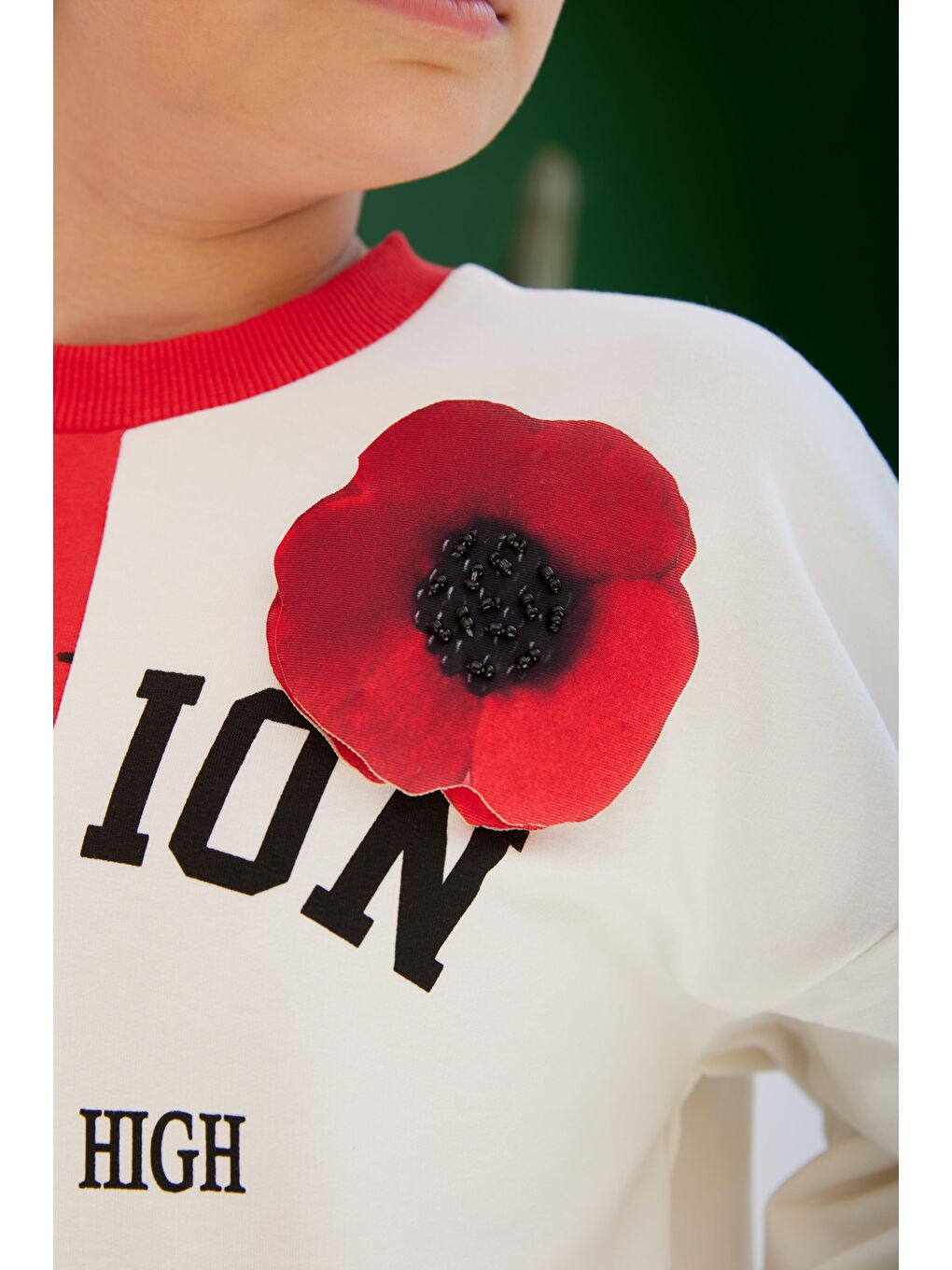 Kırmızı Kız Çocuk Fashion Style Aksesuarlı Renkli SweatShirt-3