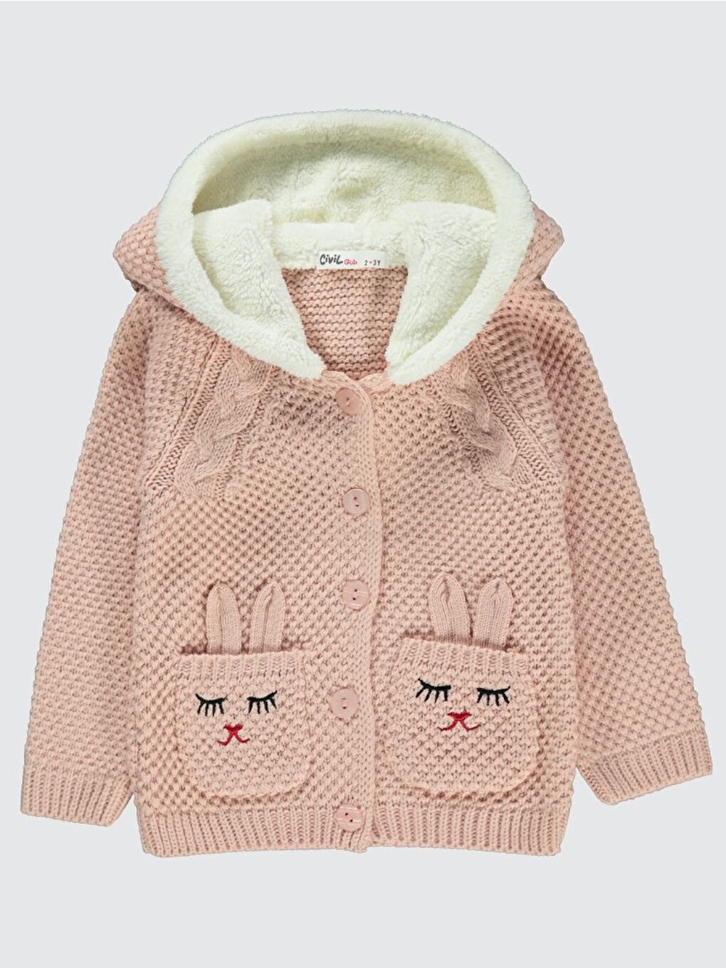 Pembe Kız Çocuk Kapüşonlu Hırka 2 5 Yaş Pudra-1