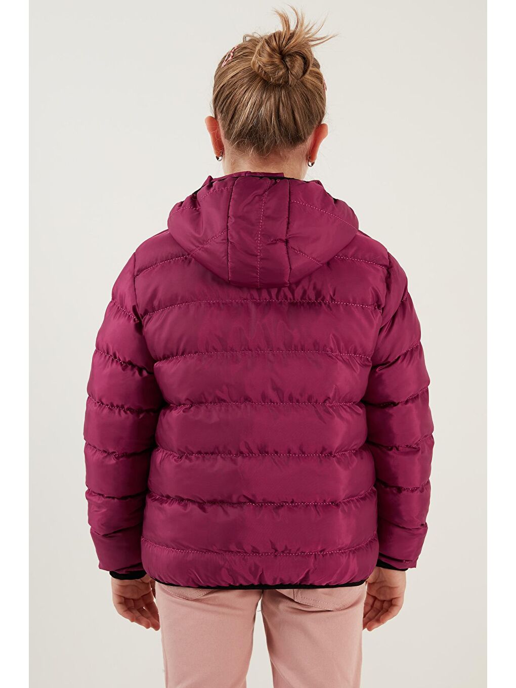 Fuşya Peluş Astarlı Kapüşonlu Slim Fit Şişme Mont 5764516-4