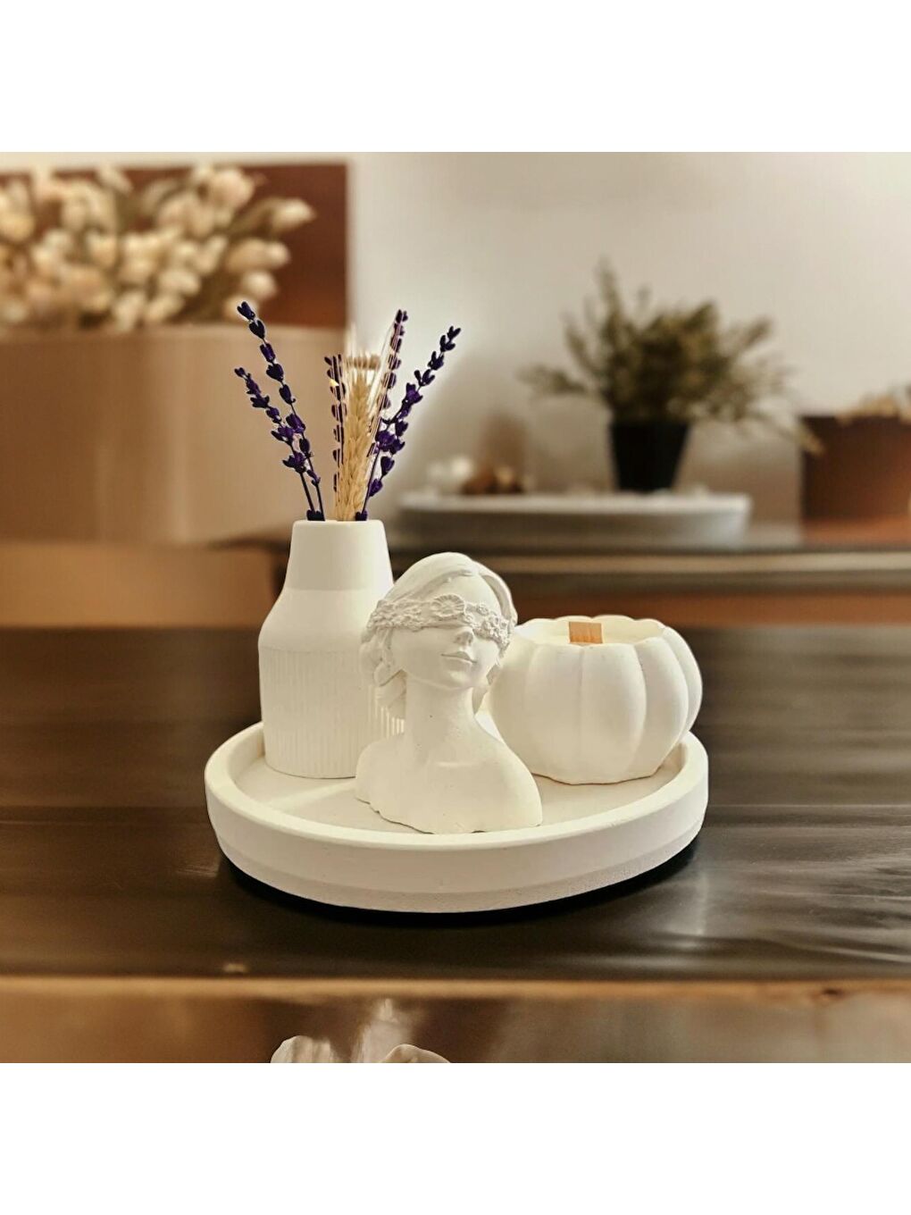 Beyaz Renk Özel Tasarım Mum Ve Vazo Seti-1