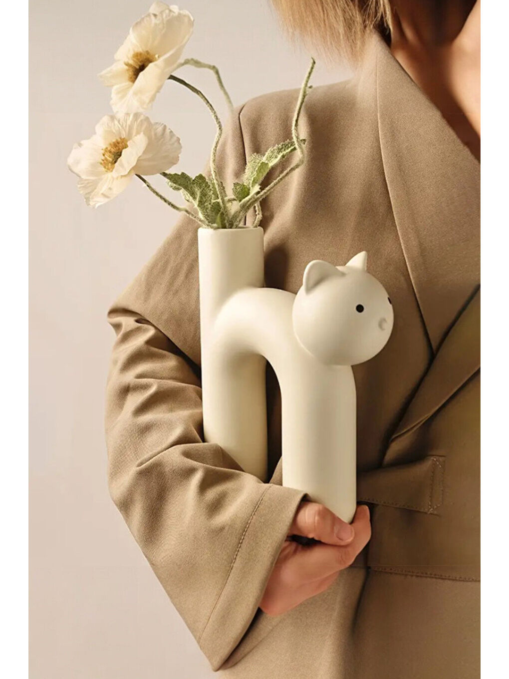Beyaz Kedi Vazo 13.5 cm