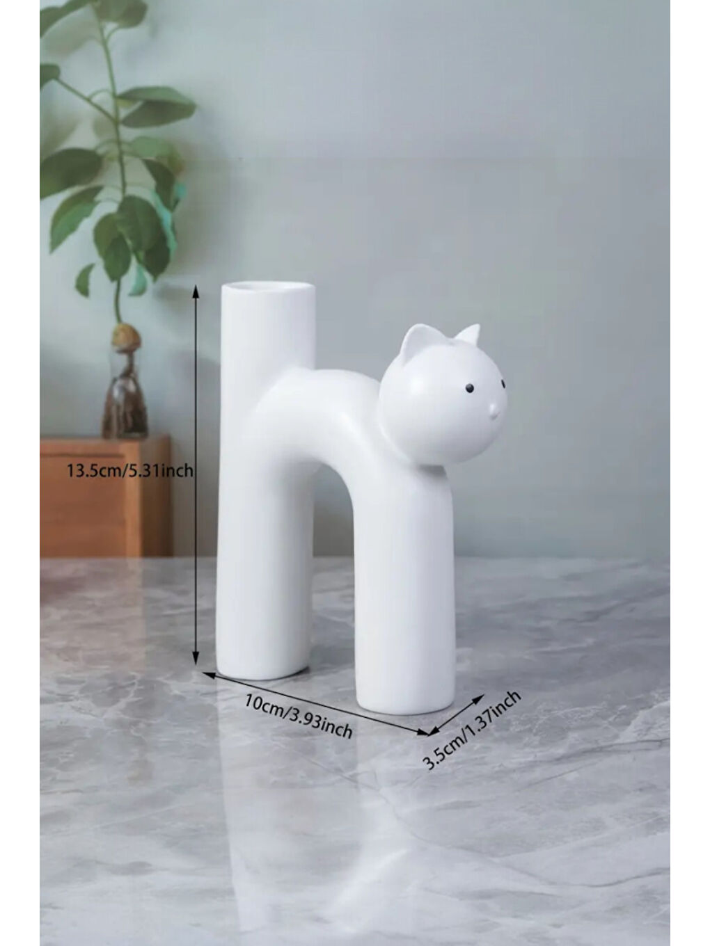 Beyaz Kedi Vazo 13.5 cm-1