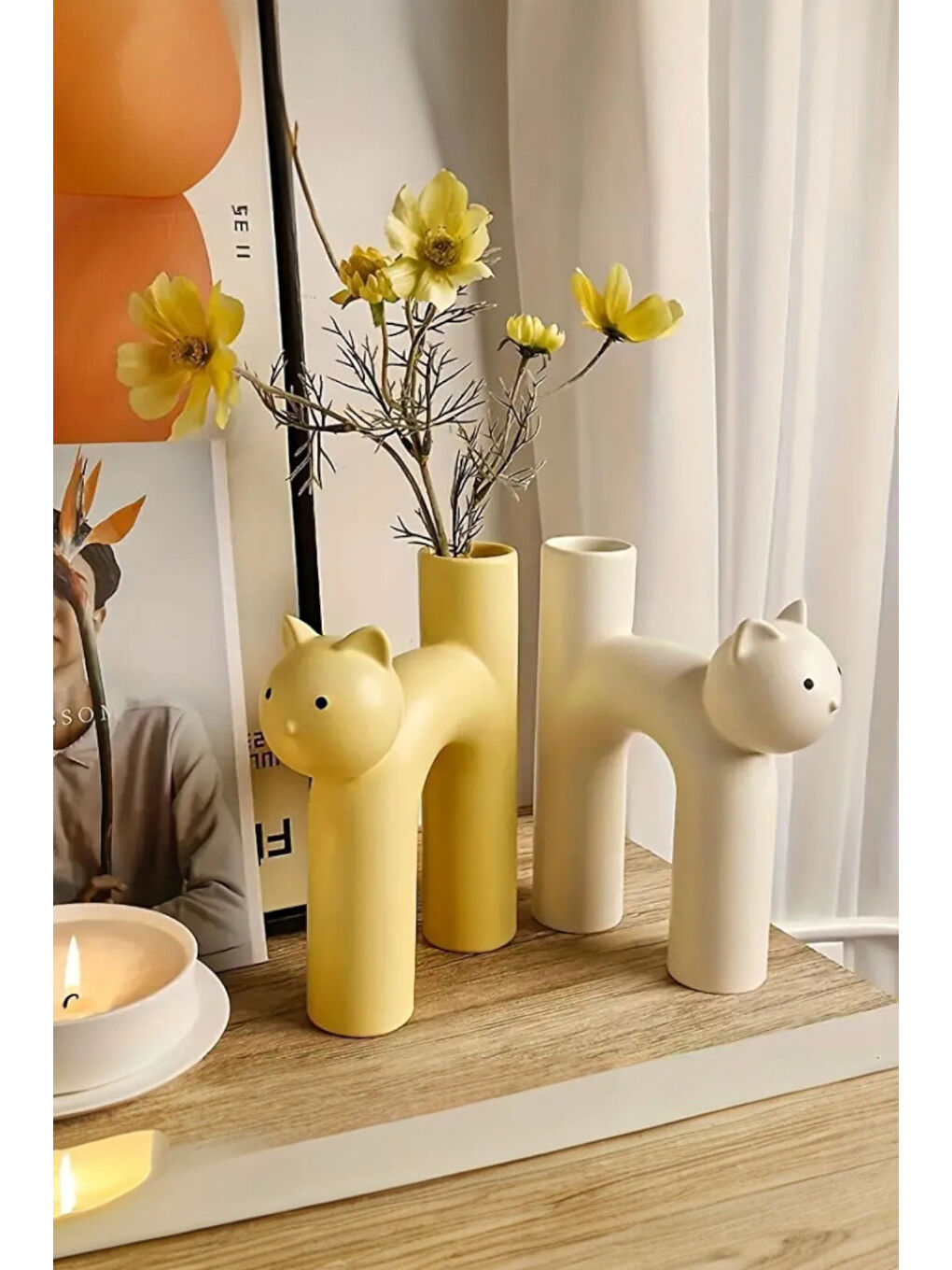 Beyaz Kedi Vazo 13.5 cm-3