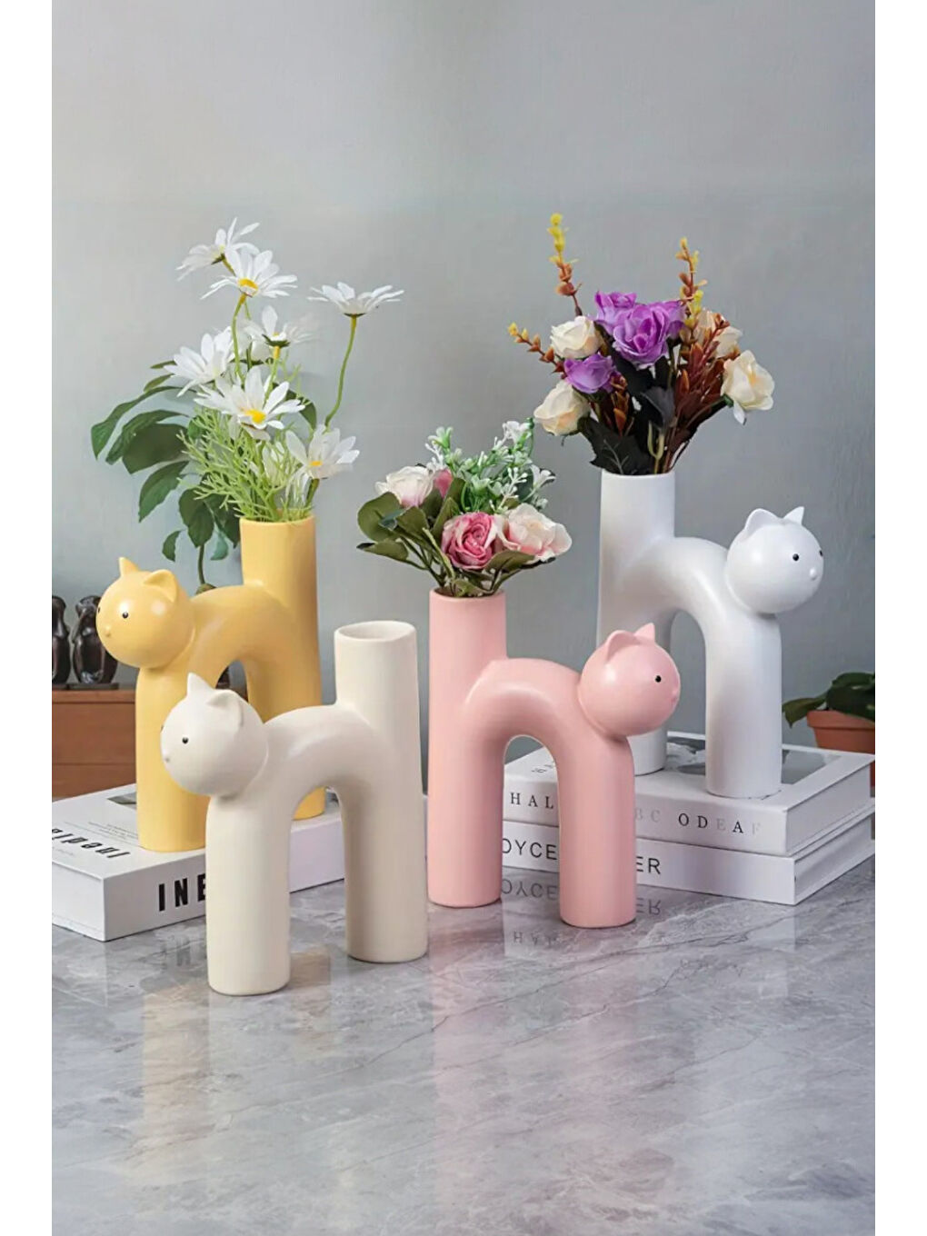 Beyaz Kedi Vazo 13.5 cm-5