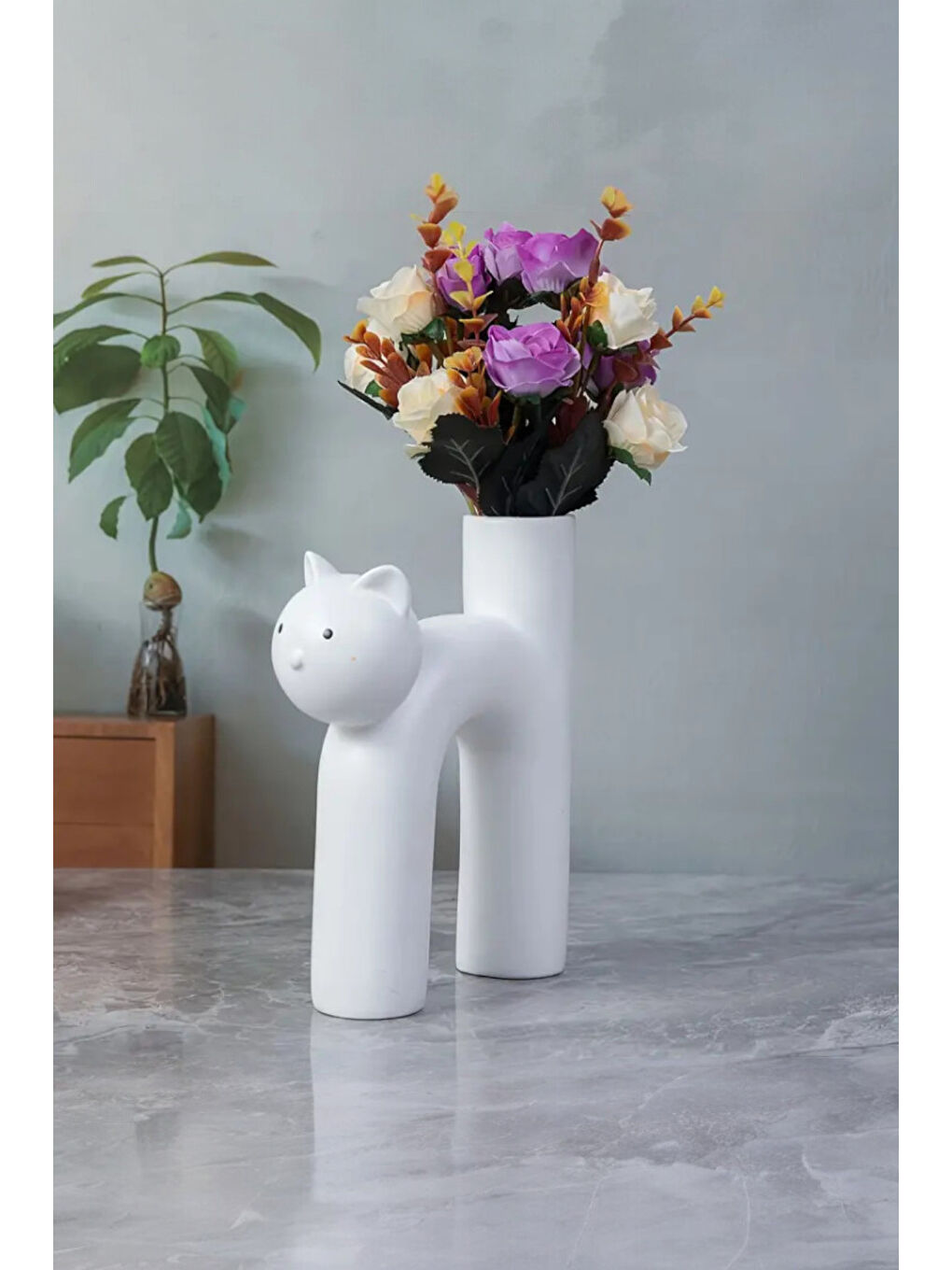 Beyaz Kedi Vazo 13.5 cm-6