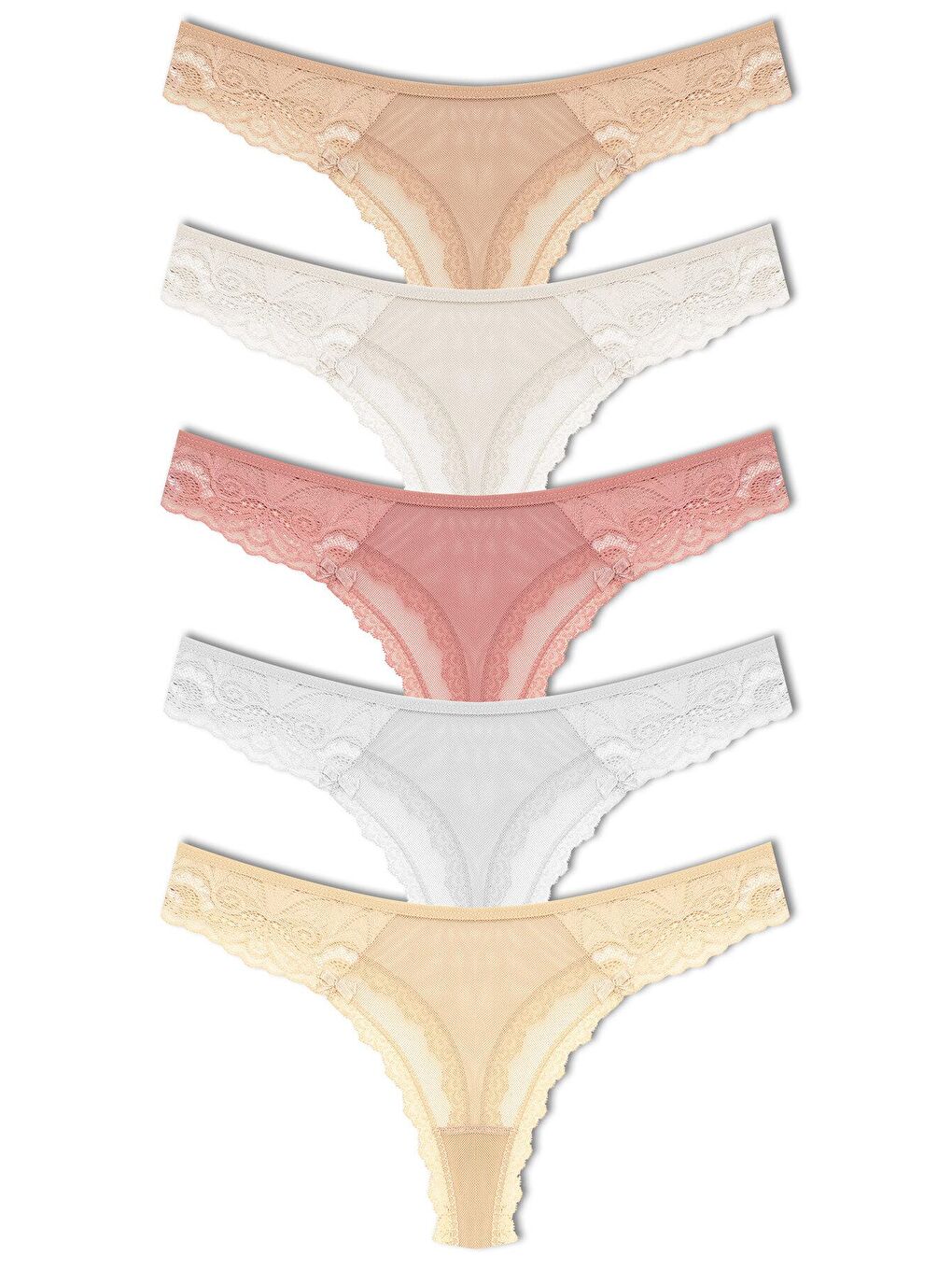 Beyaz Tül Dantel Tanga Kadın Külot 5'Lİ