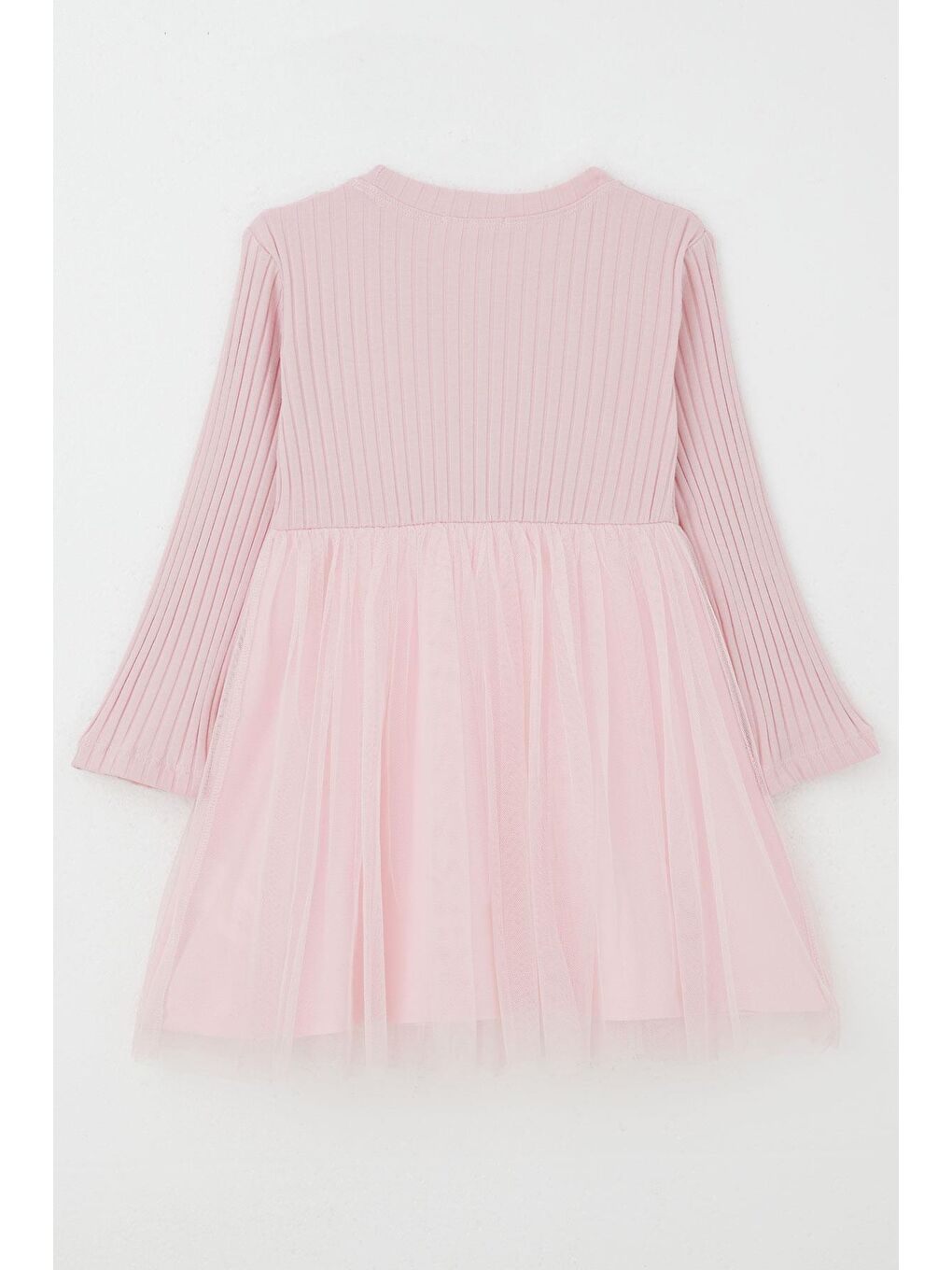 Kız Çocuk Uzun Kollu Elbise Yazı Nakışlı Eteği Tüllü Pembe (3-4 Yaş)-3