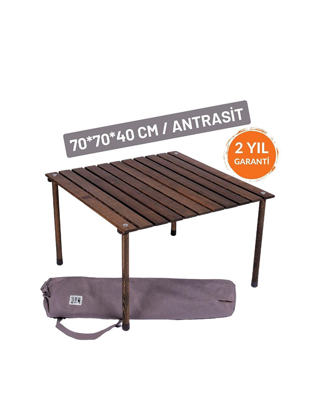 Bag The Joy Antrasit 70*70*40cm Ahşap Katlanır Kamp Masası - Antrasit