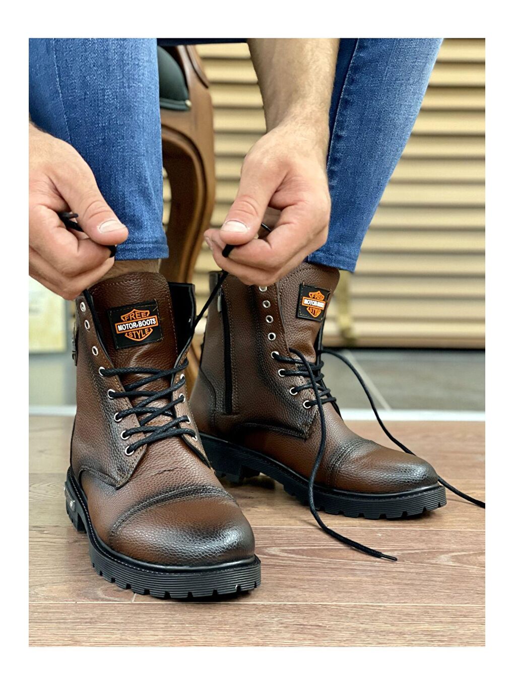 Kahverengi M856  Kauçuk Sağlam Esnek Kışlık Su ve Soğuk Geçirmez Unisex Bağcıklı Postal Bot