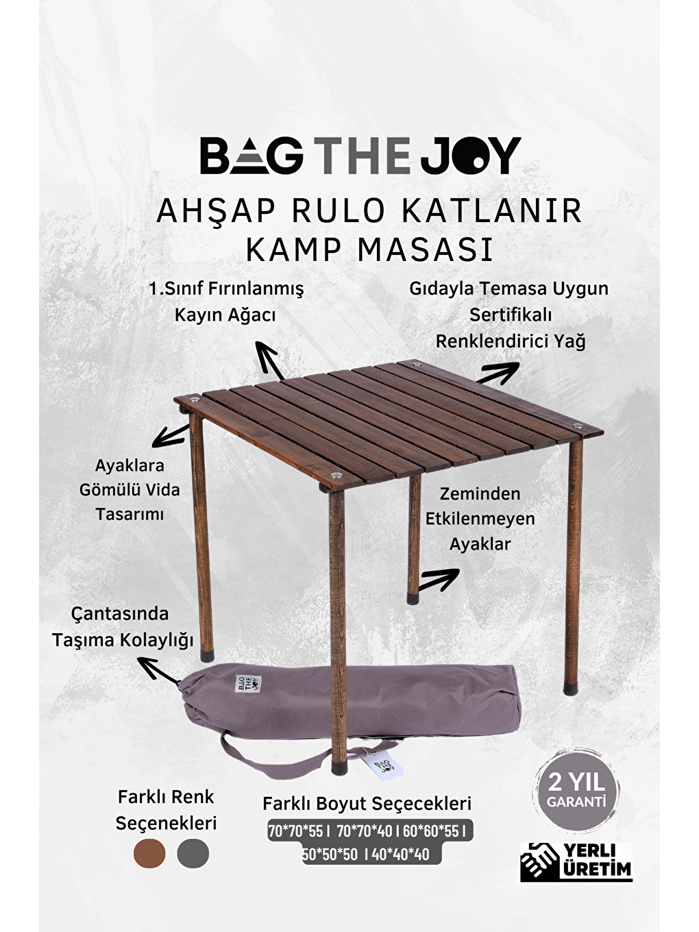 Bag The Joy Antrasit 60*60*55cm Ahşap Katlanır Kamp Masası - Antrasit - 5