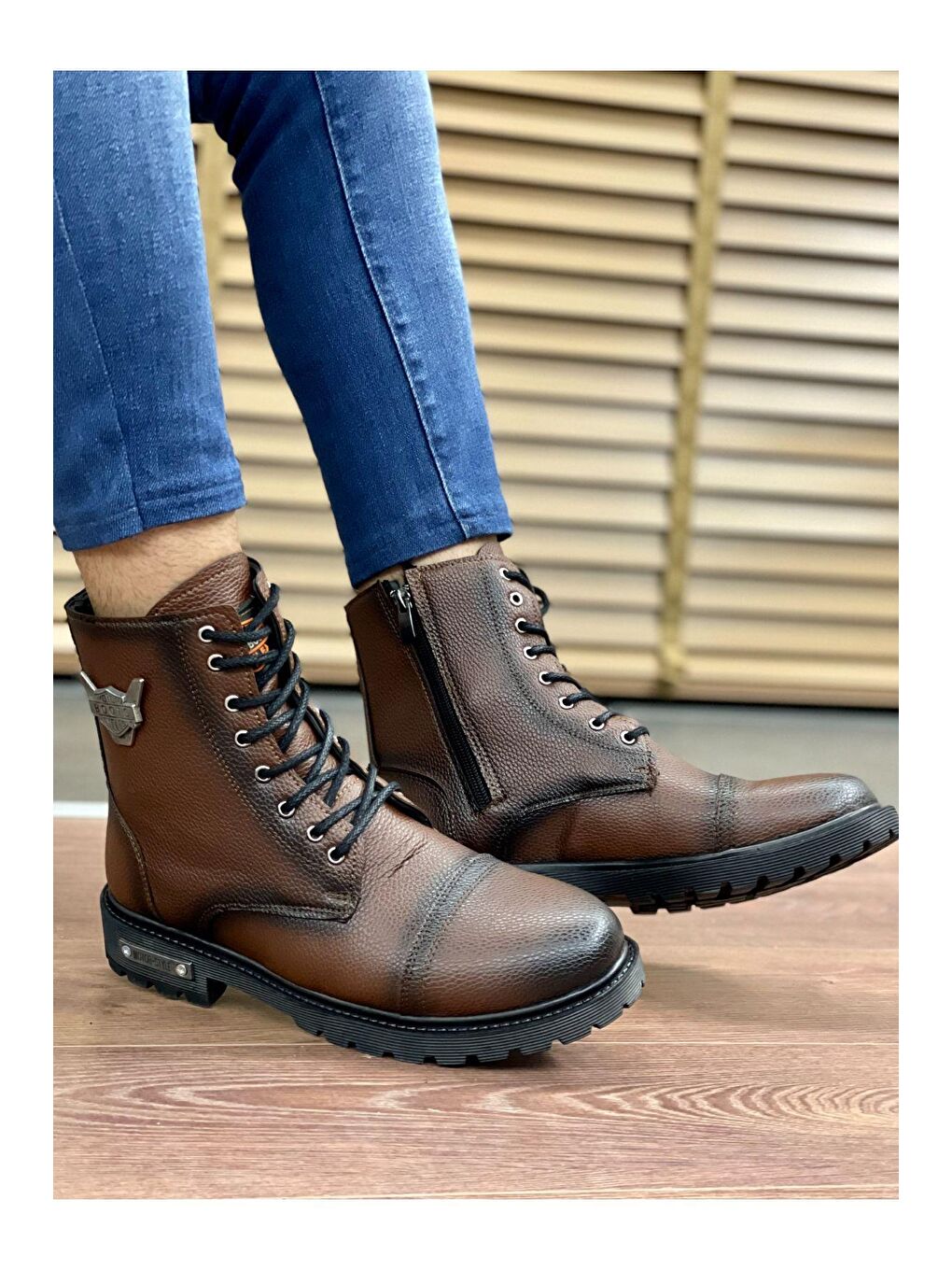 Kahverengi M856  Kauçuk Sağlam Esnek Kışlık Su ve Soğuk Geçirmez Unisex Bağcıklı Postal Bot-1