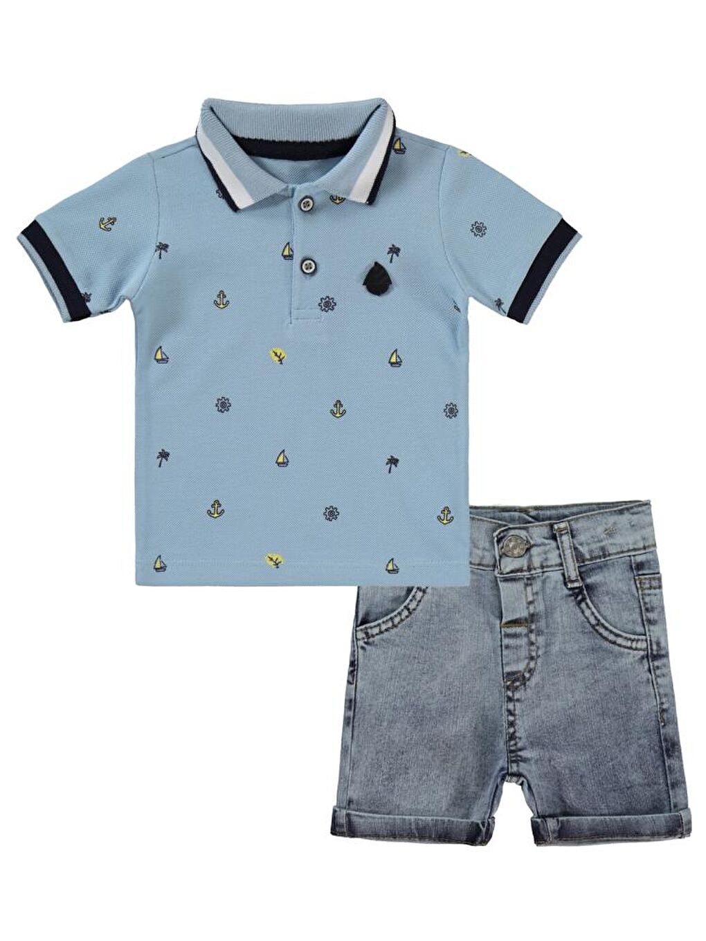Pike Çapalı Tişört Jean Şortlu 2'li 6-18 Ay Takım - Mavi6-9 Ay-1