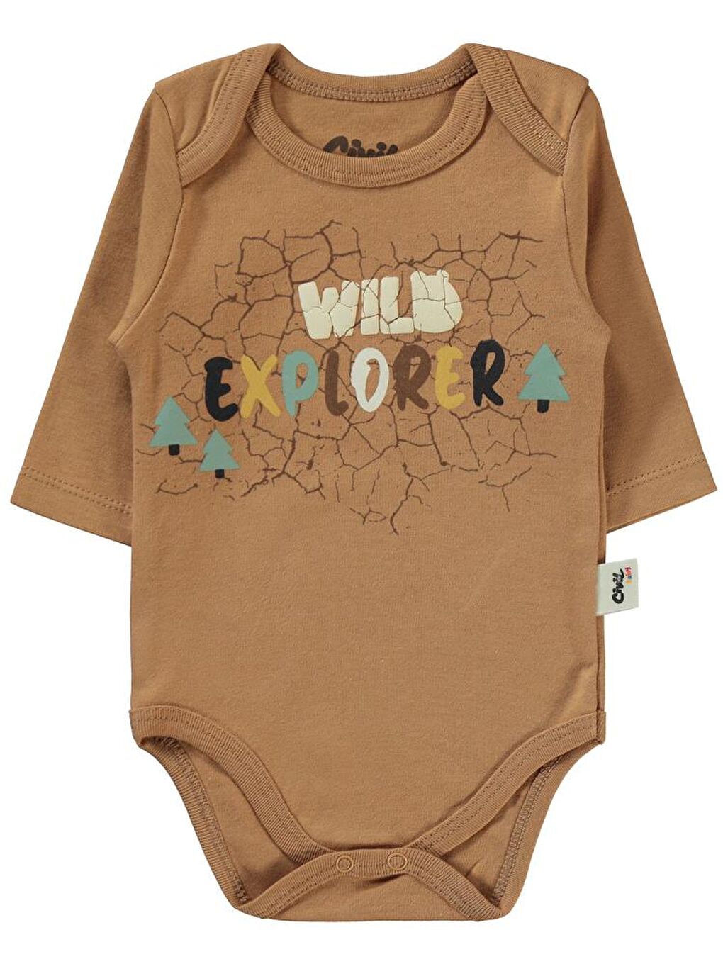 Kahverengi Baby Crack Pattern Baskılı 3-18 Çıtçıtlı Badi - Kahve 18-24 Ay-1