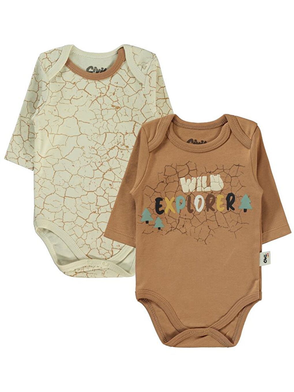 Kahverengi Baby Crack Pattern Baskılı 3-18 Çıtçıtlı Badi - Kahve 18-24 Ay-2