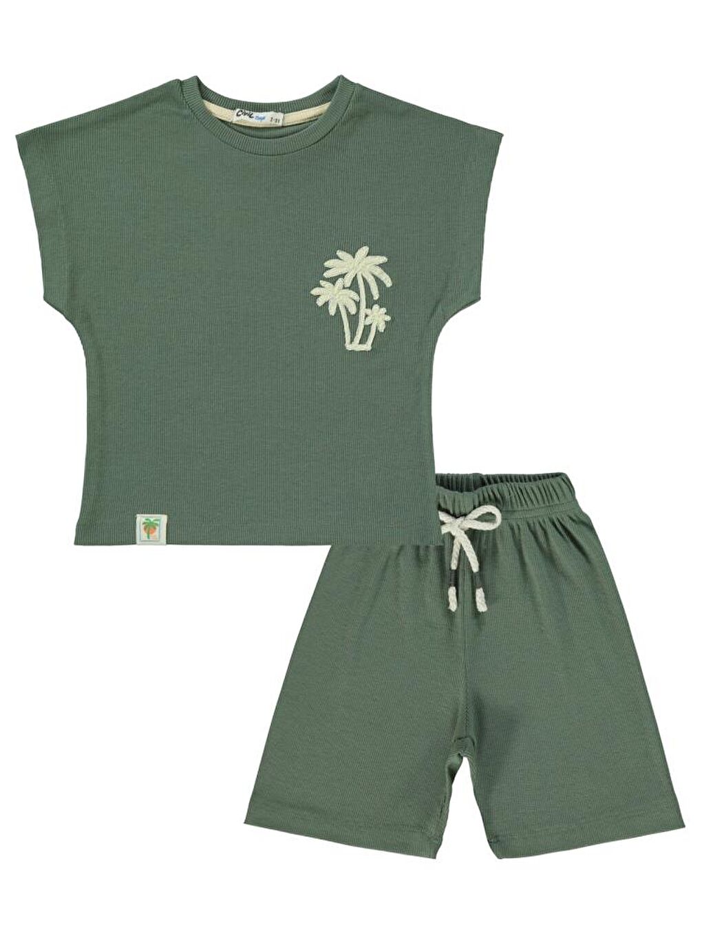 Boys Yarasa Kol Palmiye Nakışlı 2-5 Yaş Takım - Haki2-3 Yaş