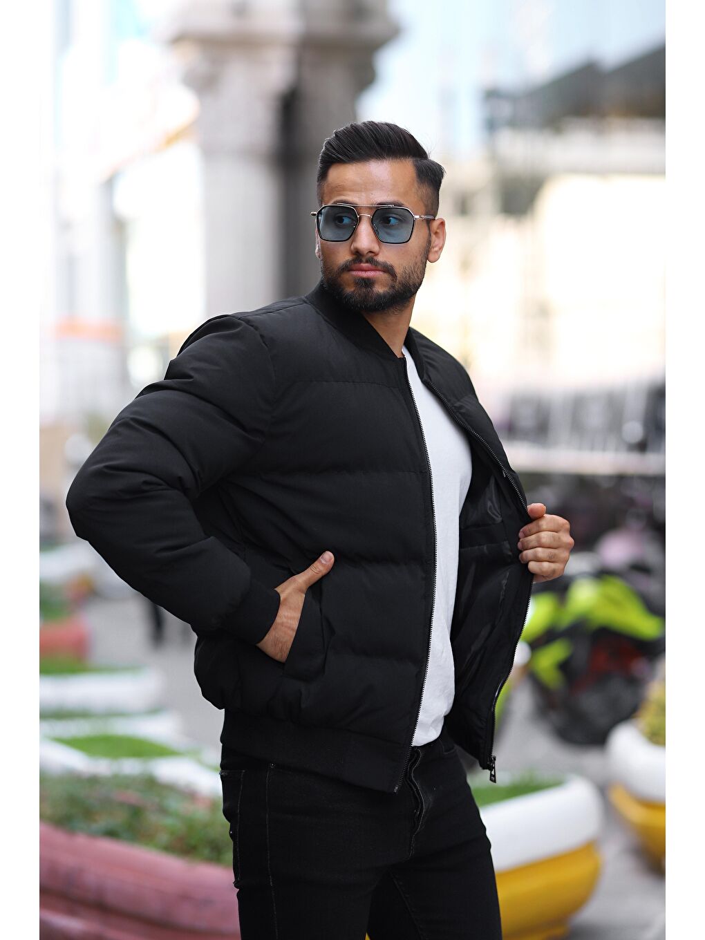 Siyah Erkek Kolej Yaka İçi Astarlı Kapüşonlu Su Ve Rüzgar Geçirmez Şişme Mont