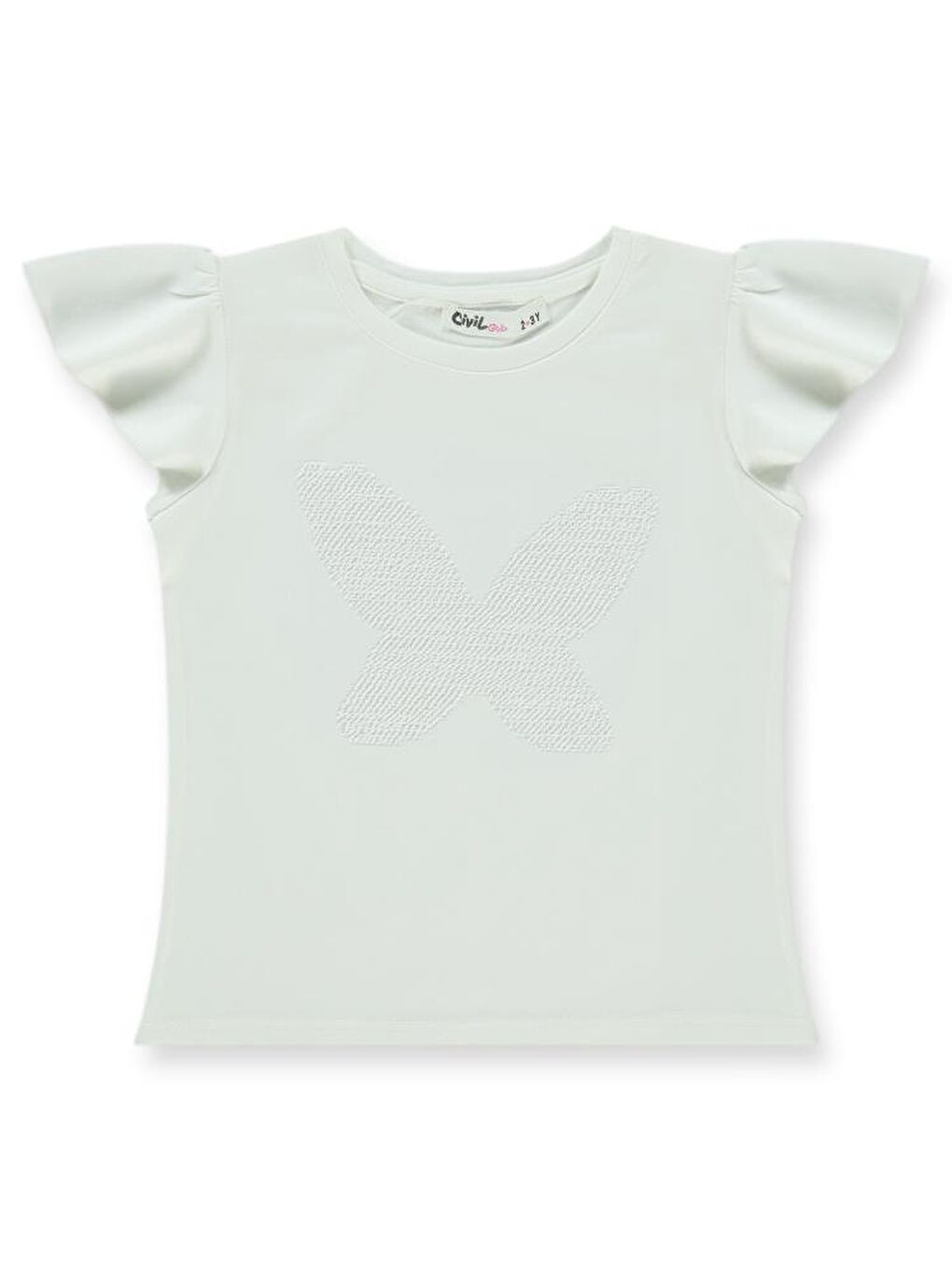 Girls Kelebek Nakışlı 2-5 Yaş Tişört - Ekru4-5 Yaş