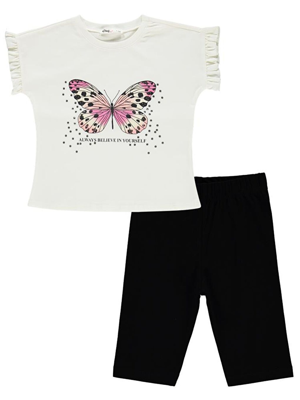 Girls Kelebek Baskılı 2-5 Yaş Takım - Ekru 2-3 Yaş-2