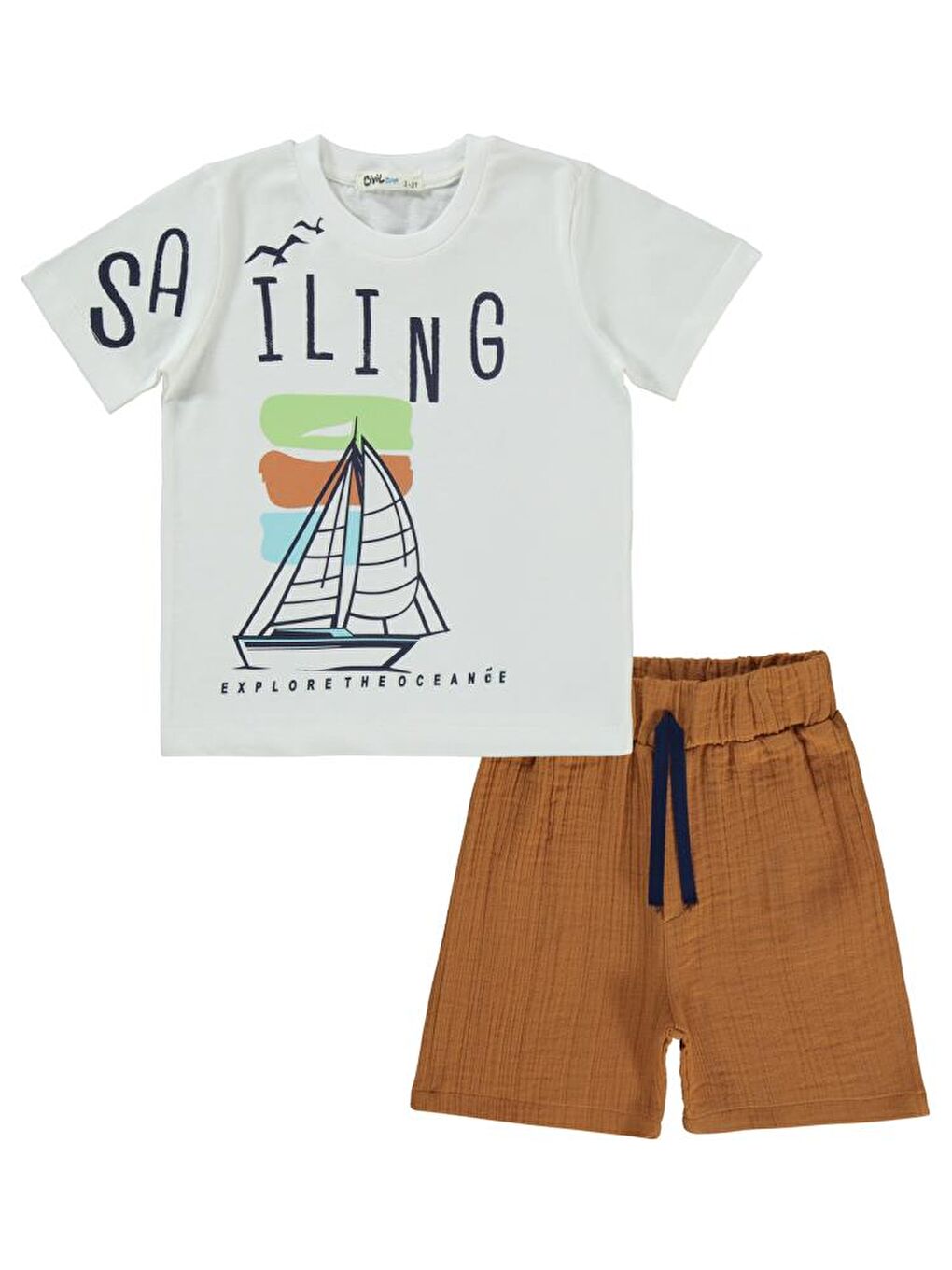 Boys Saılıng Baskılı Kaprili 2-5 Yaş Takım - Ekru 2-3 Yaş-1