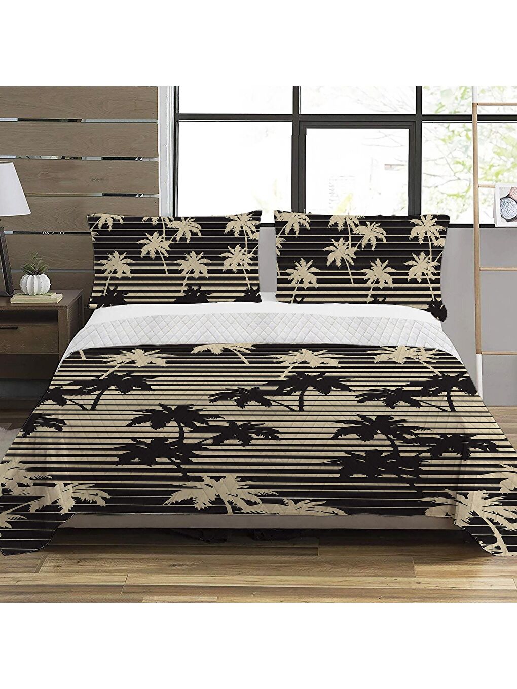 Karışık Yaprak Desen Çift Kişilik Baskılı Pike  (200x220 Cm)