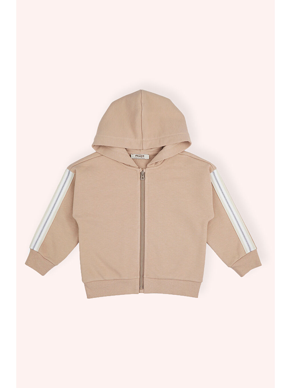 Bej Kız Bebek Kolu Sim Çizgi Detaylı Fermuarlı Vizon Sweatshirt