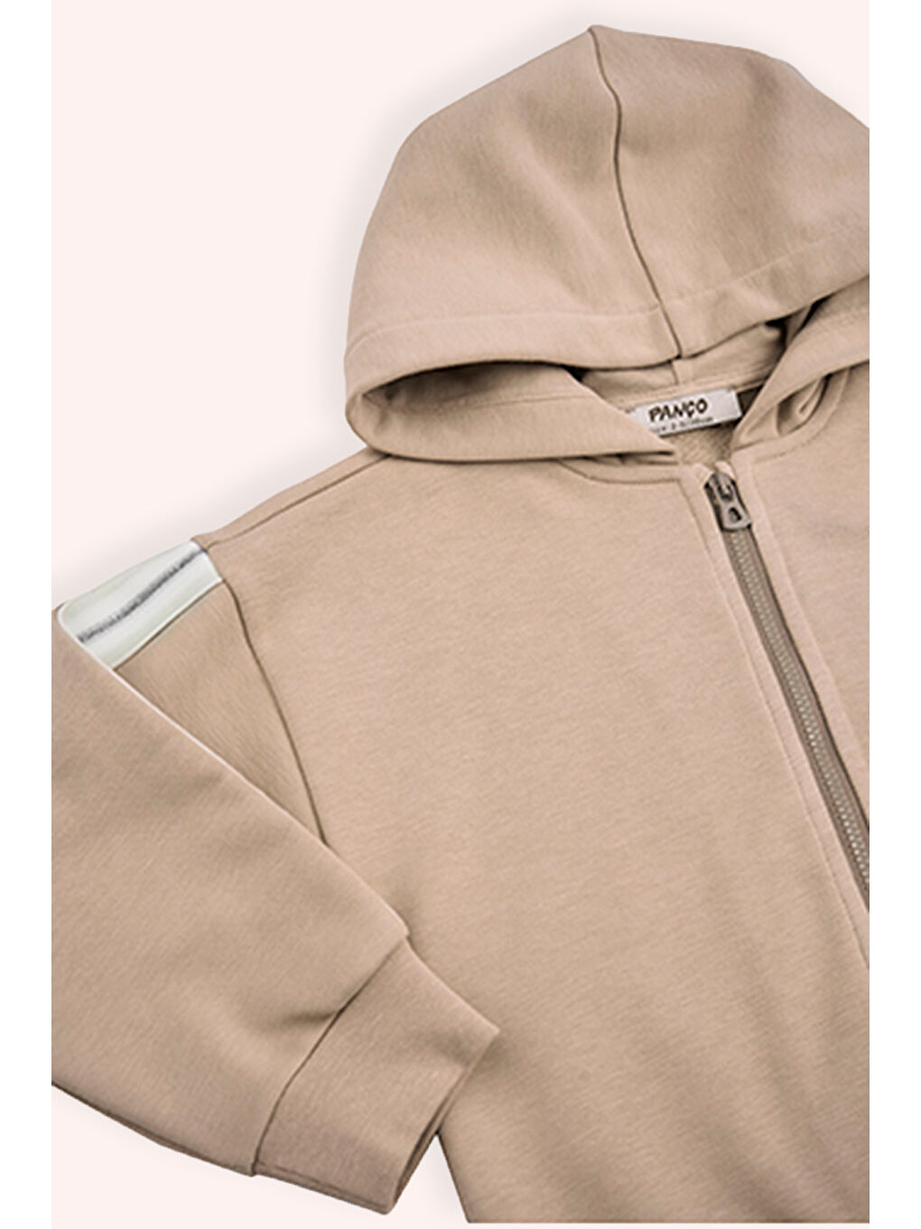 Bej Kız Bebek Kolu Sim Çizgi Detaylı Fermuarlı Vizon Sweatshirt-2