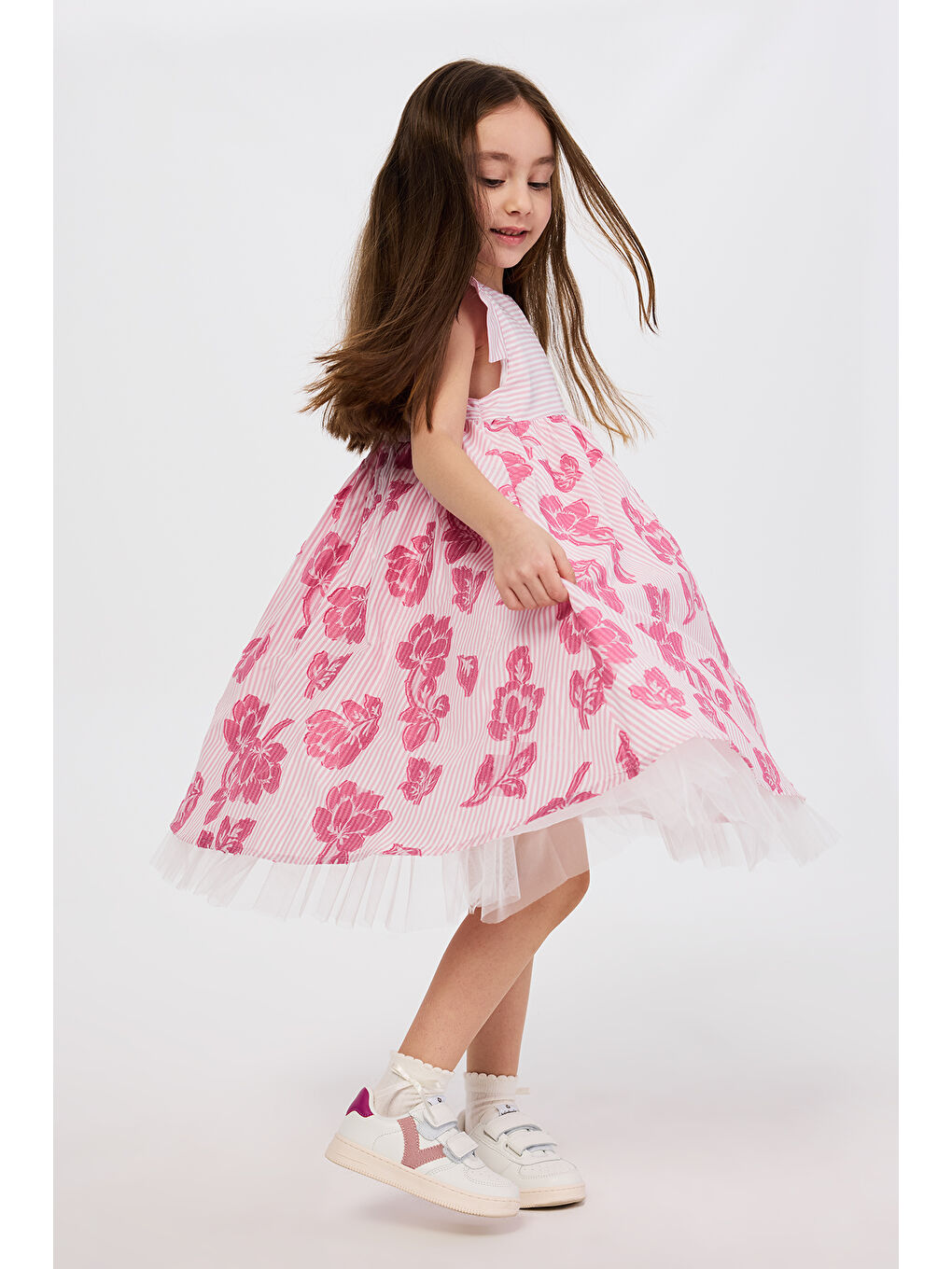 Kız Çocuk Çiçek Desenli Pembe Elbise-1