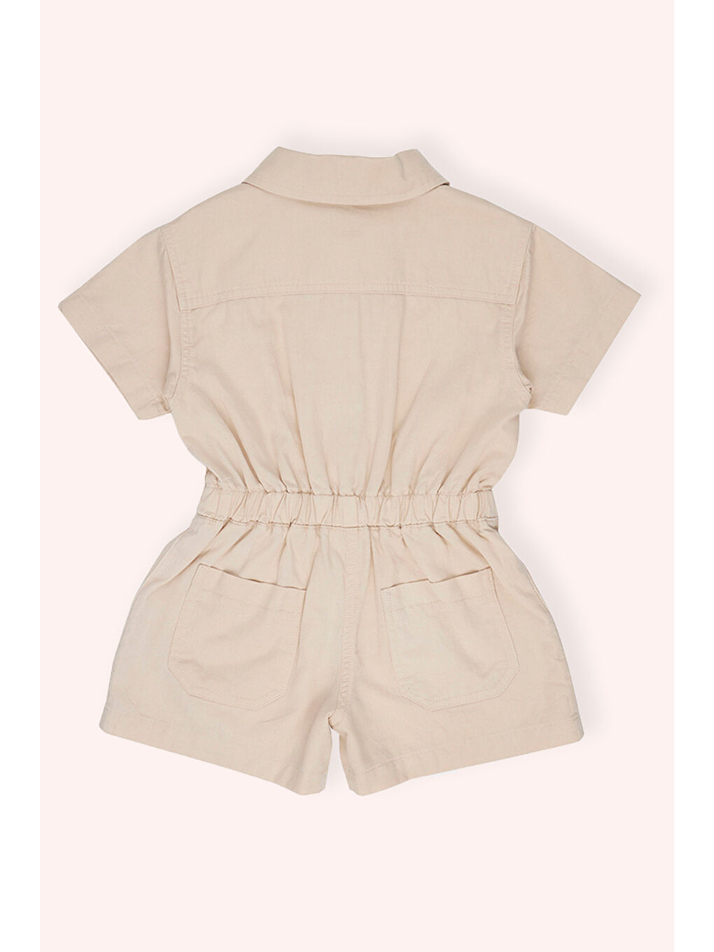Kız Bebek Gömlek Yaka Kısa Kollu Cepli Düğmeli Bej Salopet-2
