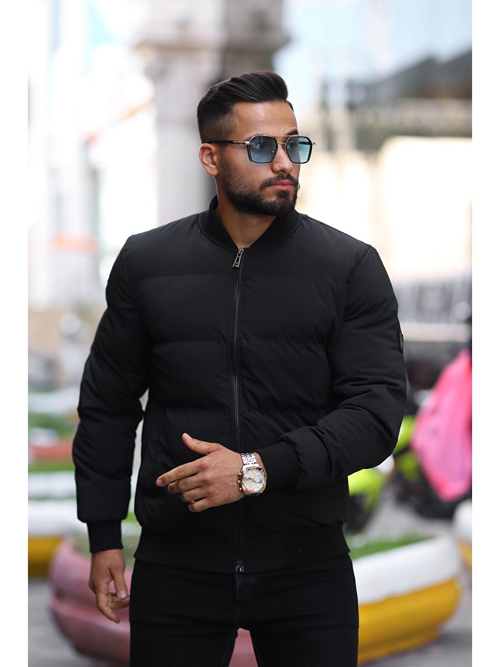 Siyah Erkek Kolej Yaka İçi Astarlı Kapüşonlu Su Ve Rüzgar Geçirmez Şişme Mont-2