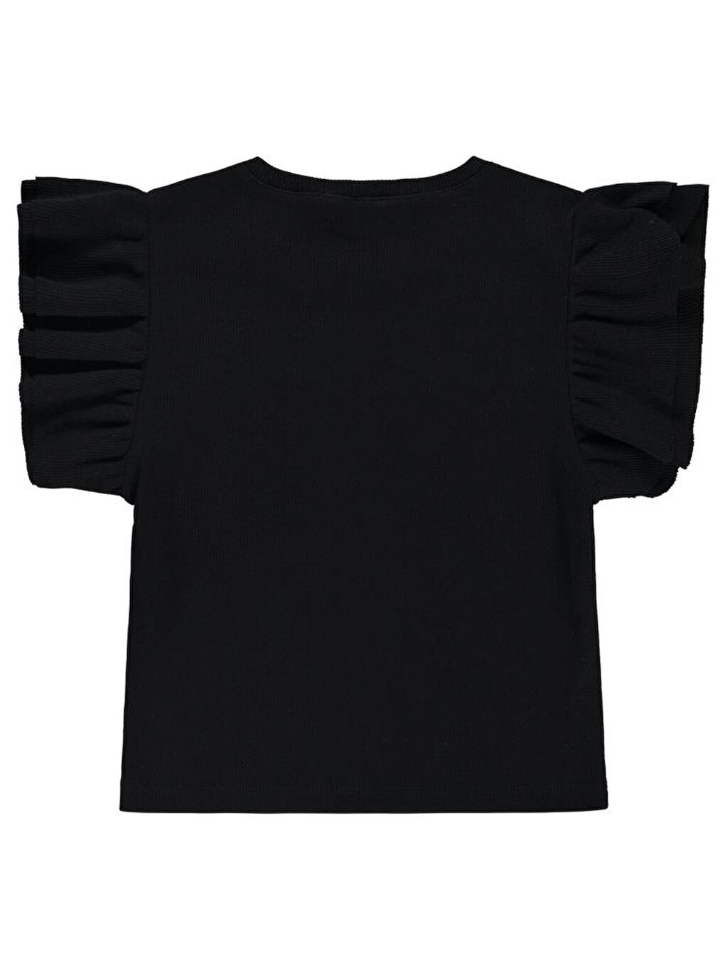 Girls Volan Kollu 10-13 Yaş Tişört - Siyah 11-12 Yaş-1