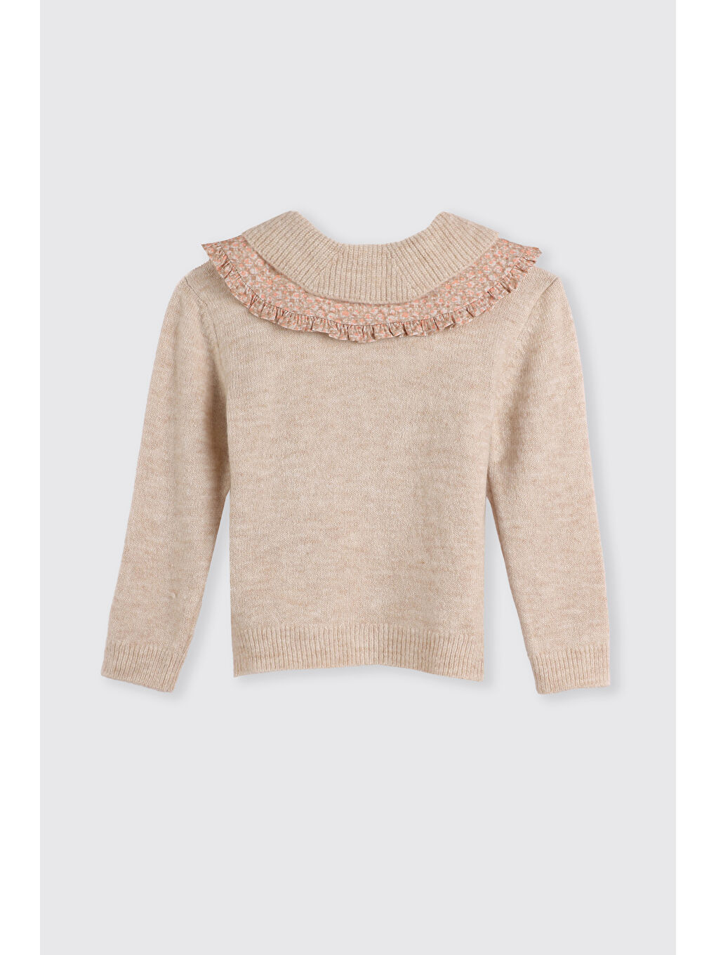 Kız Çocuk Çıkarılabilir Yaka Detaylı Bej-Melanj Triko