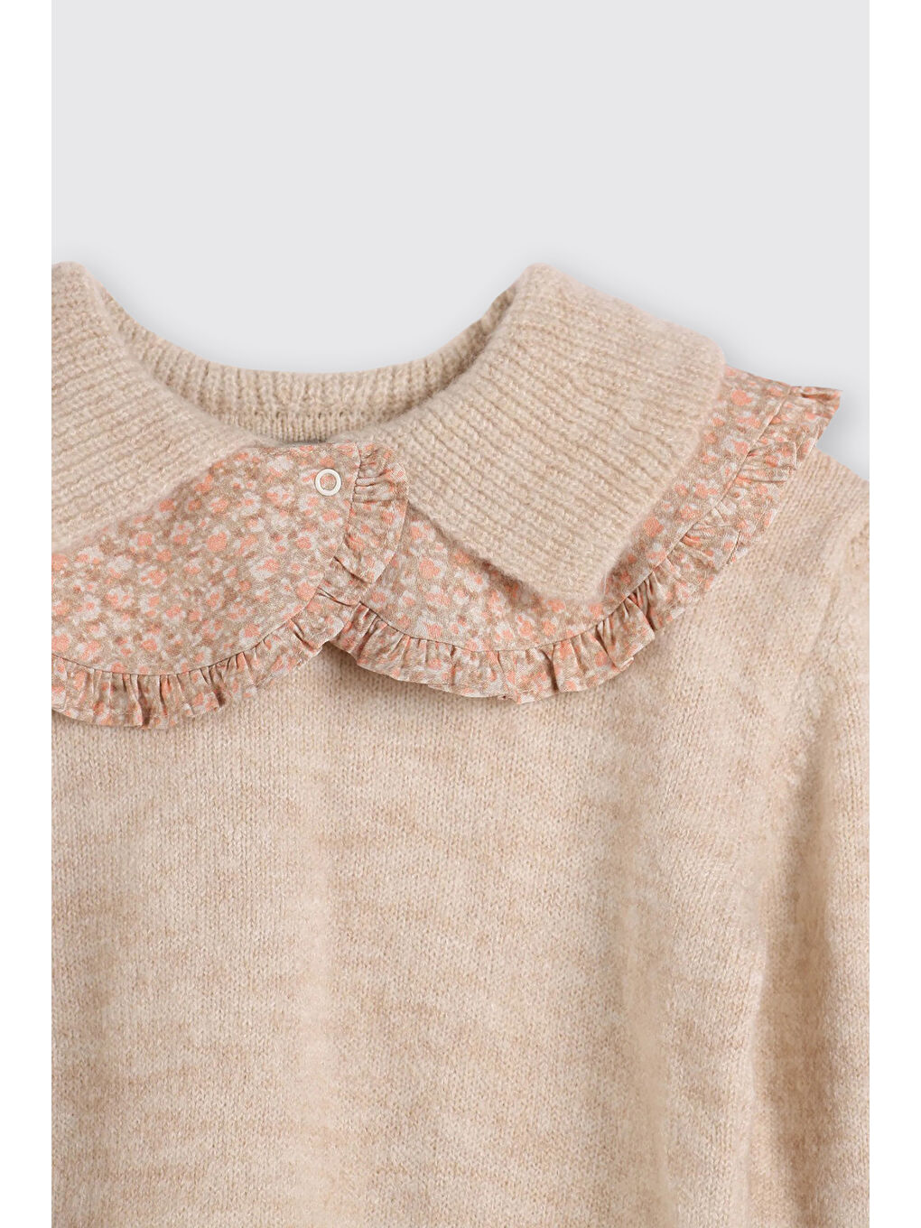 Kız Çocuk Çıkarılabilir Yaka Detaylı Bej-Melanj Triko-2