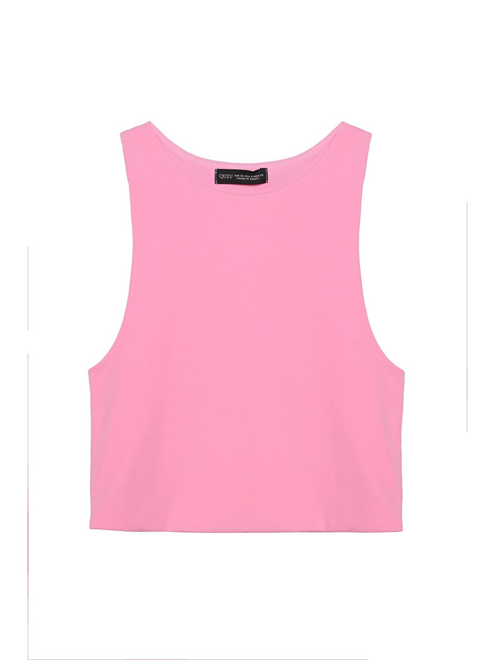 QUZU Pembe Bisiklet Yaka Askılı Crop Bluz Pembe - 1