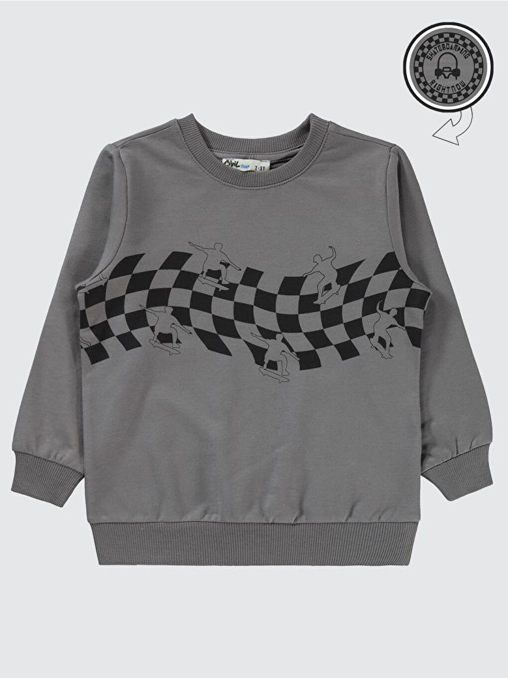 Antrasit Boys Skate Dama Baskılı 2-5 Yaş Sweatshirt - Gri2-3 Yaş