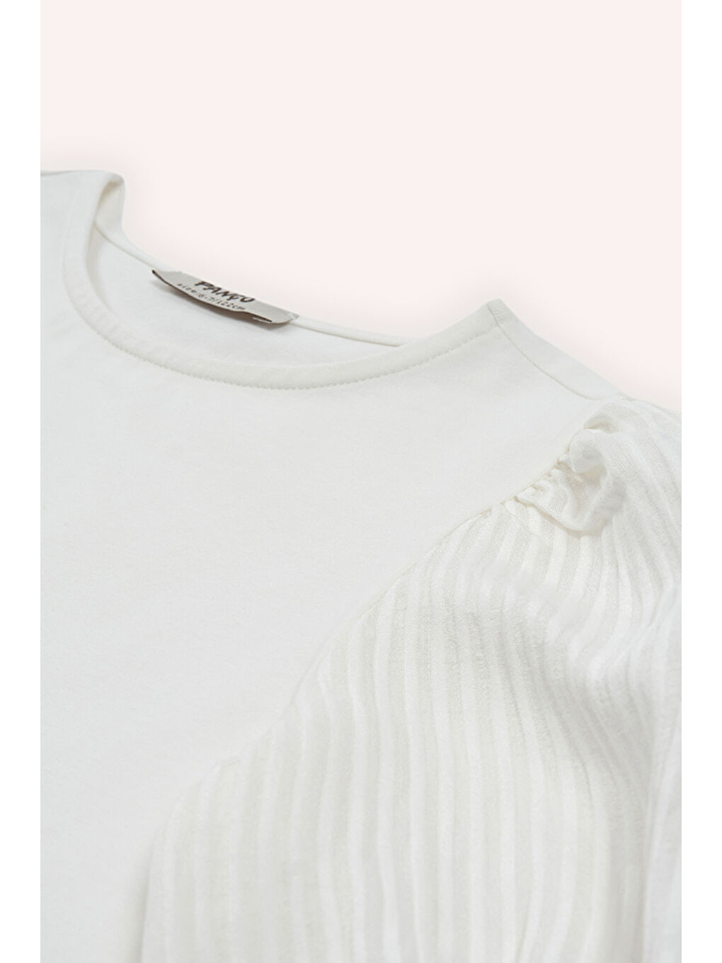 Kız Çocuk Kol Detaylı Ekru Tişört-1