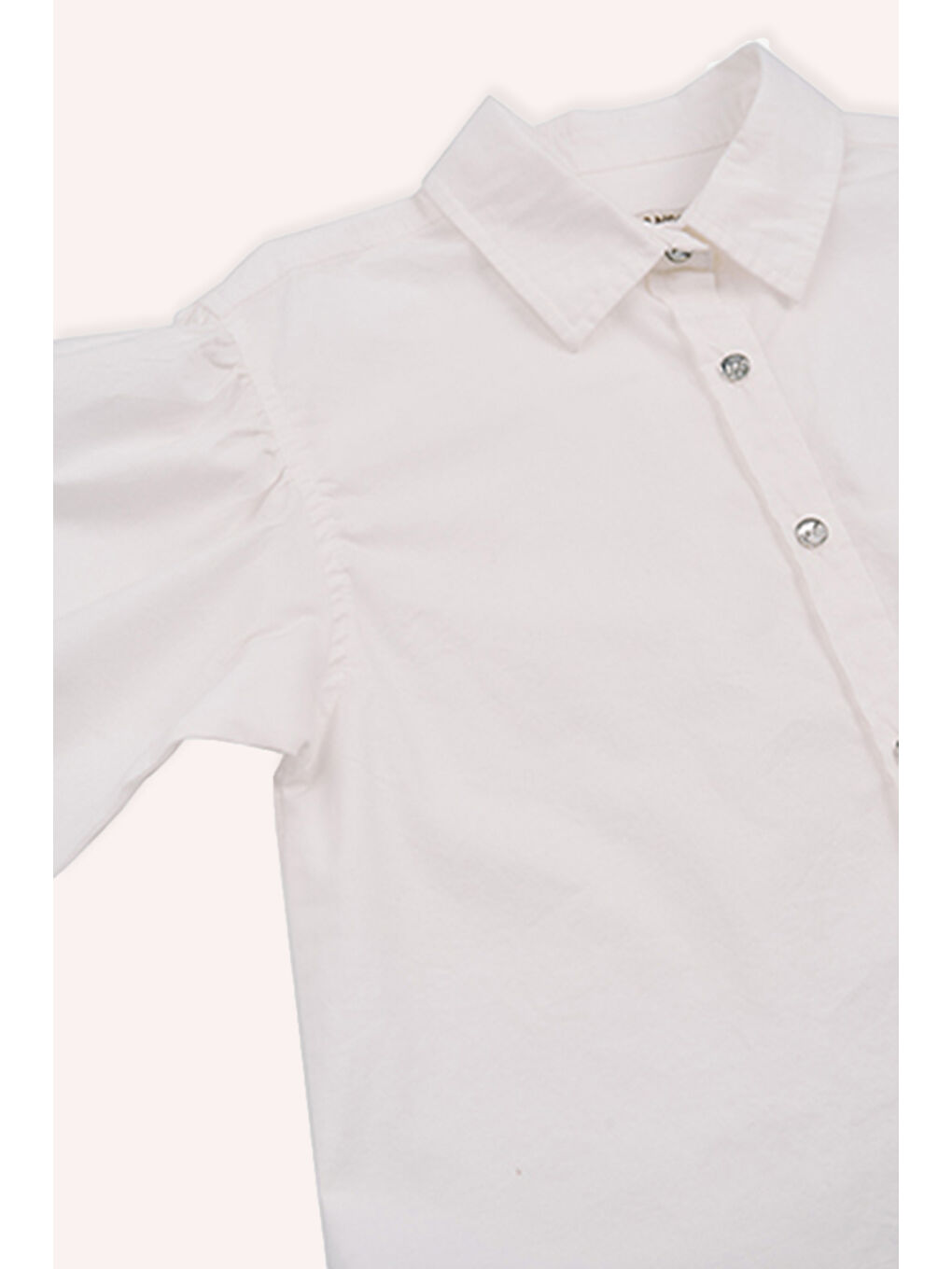 Kız Çocuk Kolları Büzgülü Düğmeli Ekru Gömlek-1