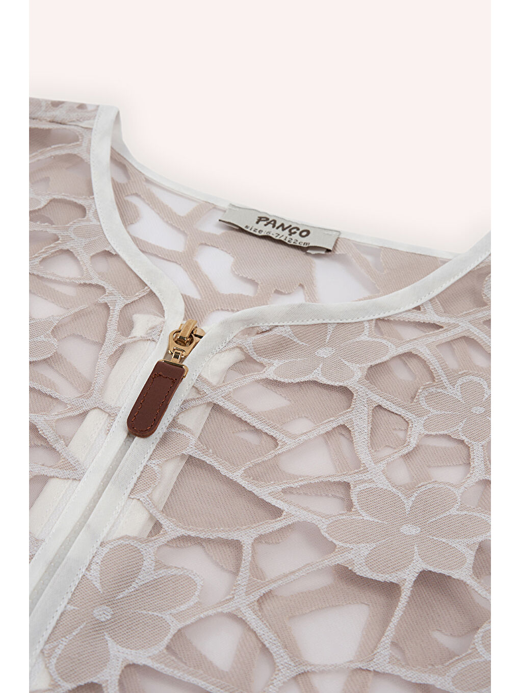 Kız Çocuk Bej Çiçek Dokulu Ceket-1