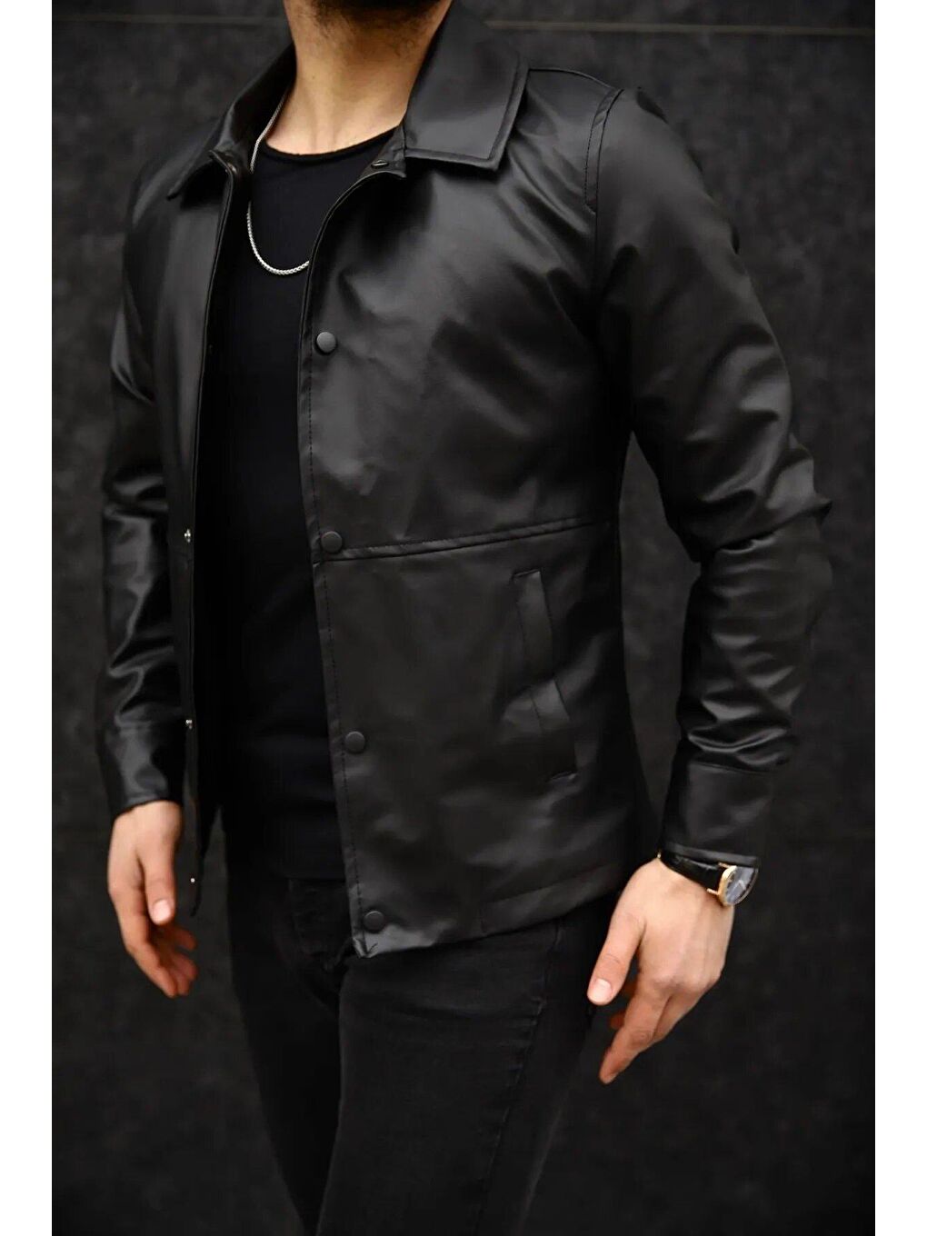 Erkek Siyah Suni Deri Ceket
