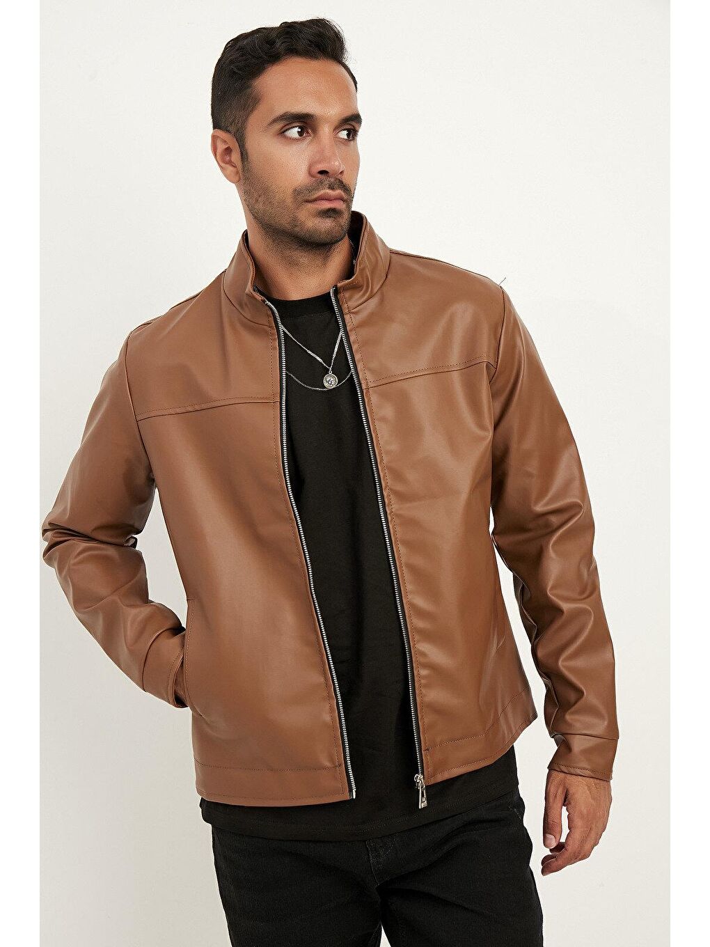 Kahverengi Erkek Suni Deri Ceket-1