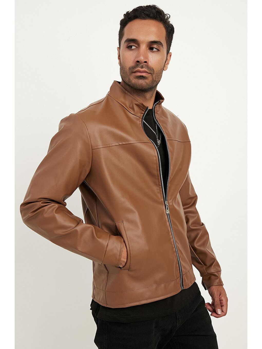 Kahverengi Erkek Suni Deri Ceket-2