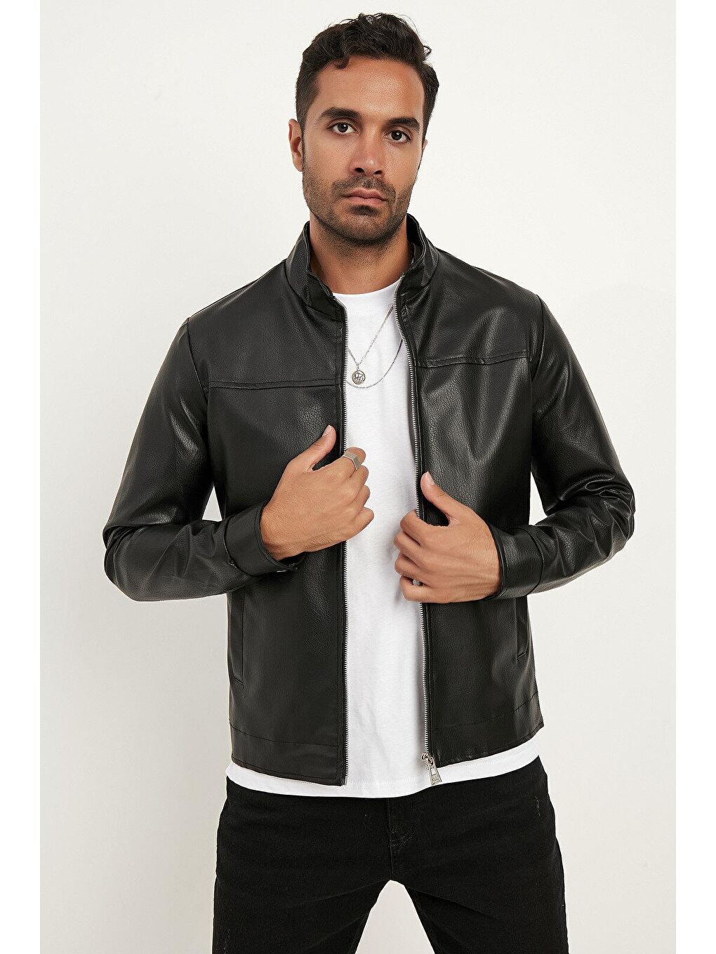 Siyah Erkek Suni Deri Ceket-2