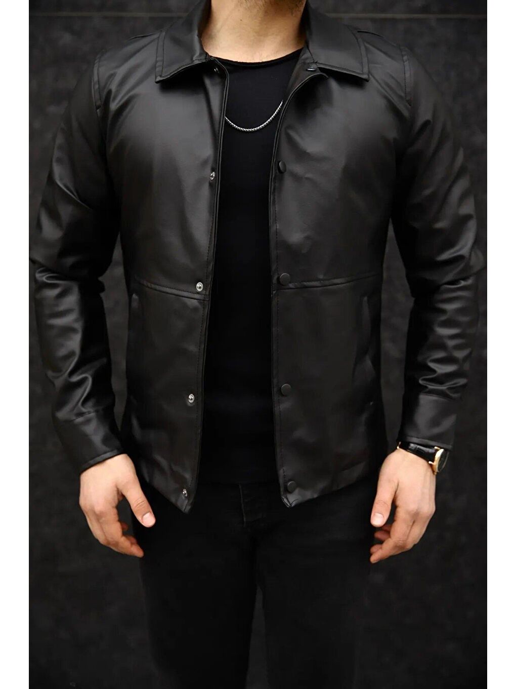 Erkek Siyah Suni Deri Ceket-2