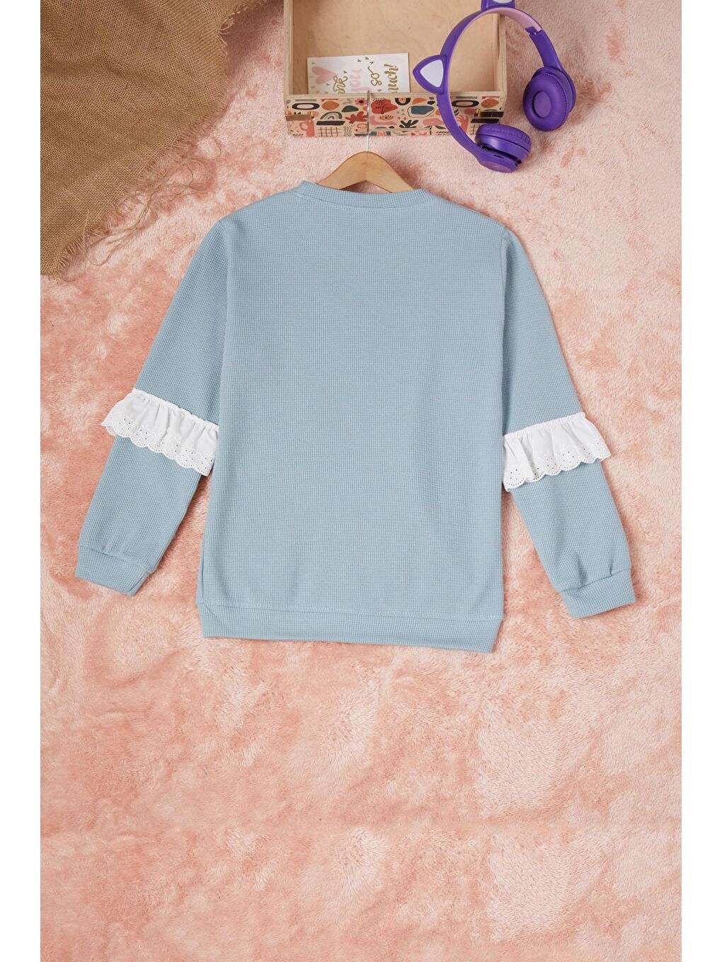 Pembe Life Kids Club Açık Su Mavisi Yeşil Smile Nakışlı Kız Çocuk Waffle Sweatshirt 16594 - 4