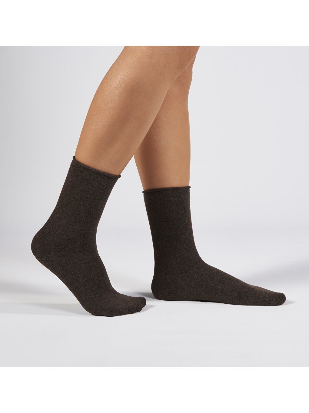 2'li Paket Kahverengi Bambu Lastiksiz Dikişsiz Kadın Soket Çorap 36-41-1