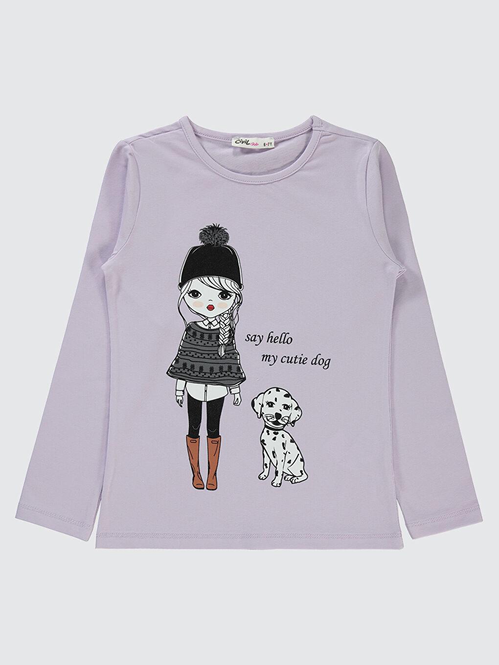 Mor Kız Çocuk Sweatshirt 6-9 Yaş Nazik Lavanta