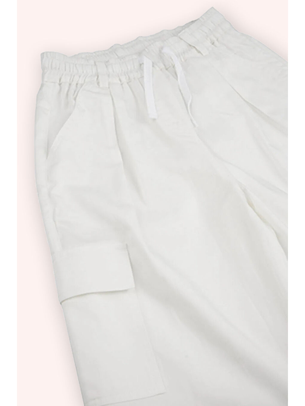 Kız Çocuk Beli Lastikli Bol Paça Ekru Pantolon-1