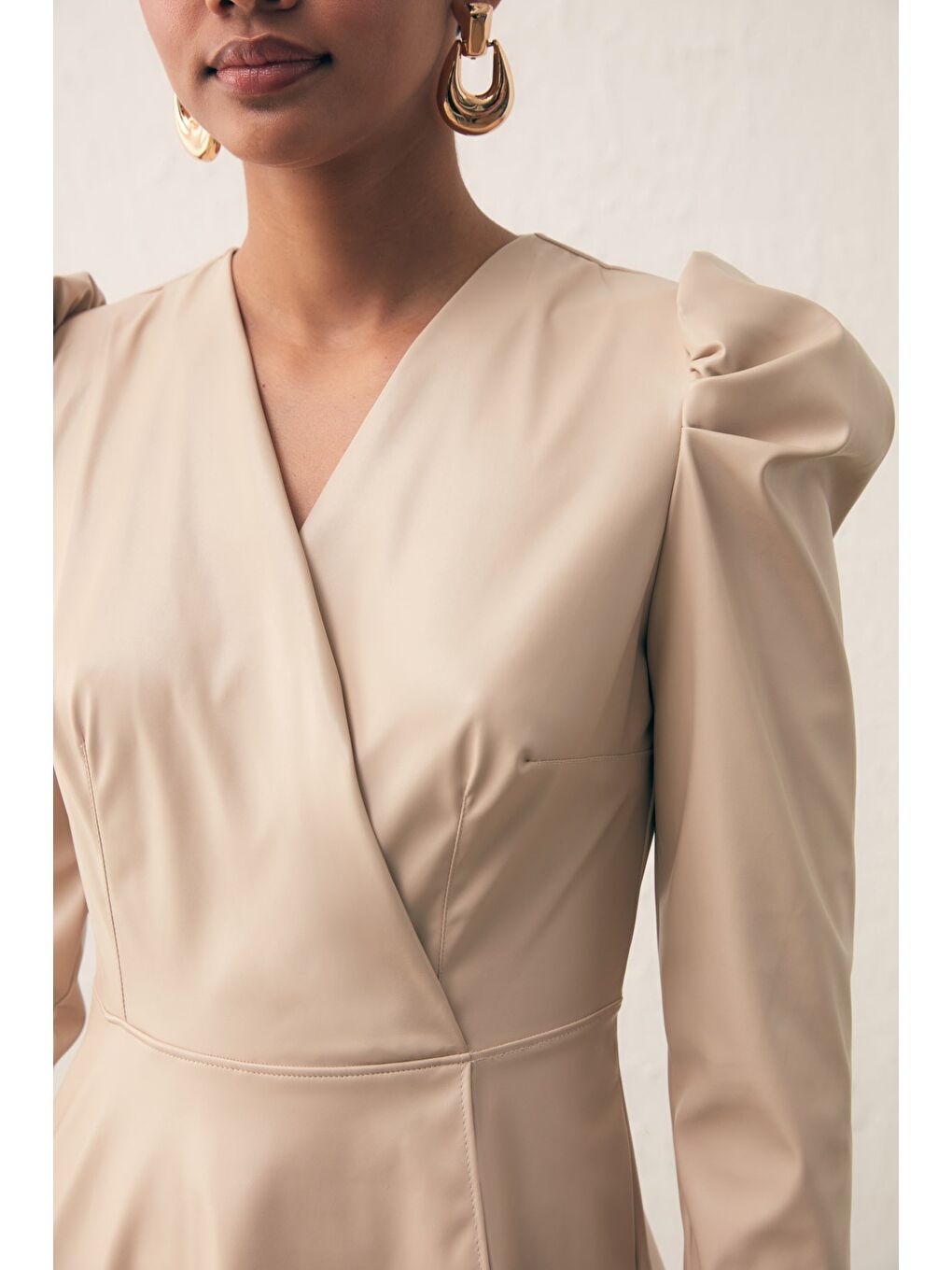 Bej Kruvaze Deri Bluz - Taş-3