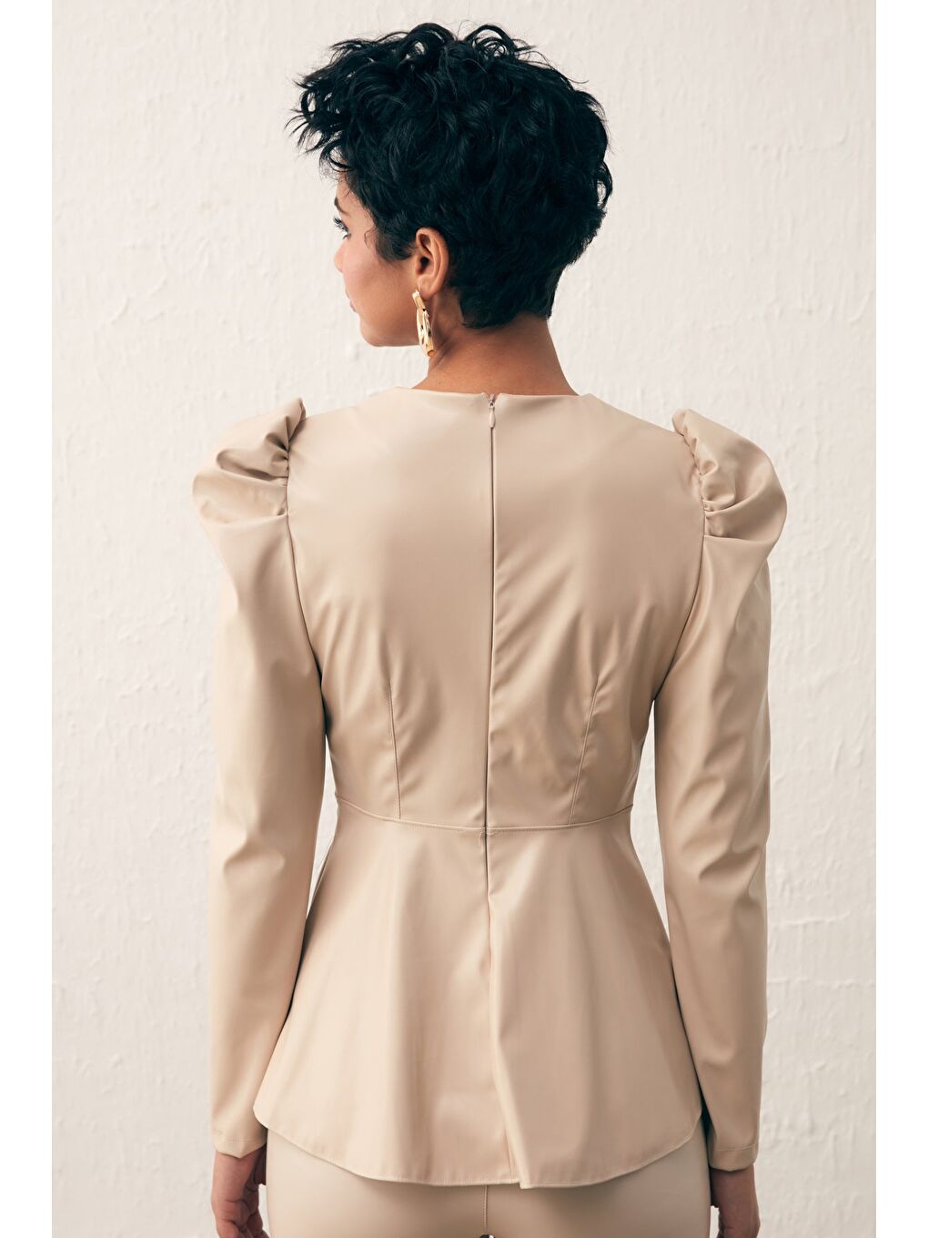 Bej Kruvaze Deri Bluz - Taş-4